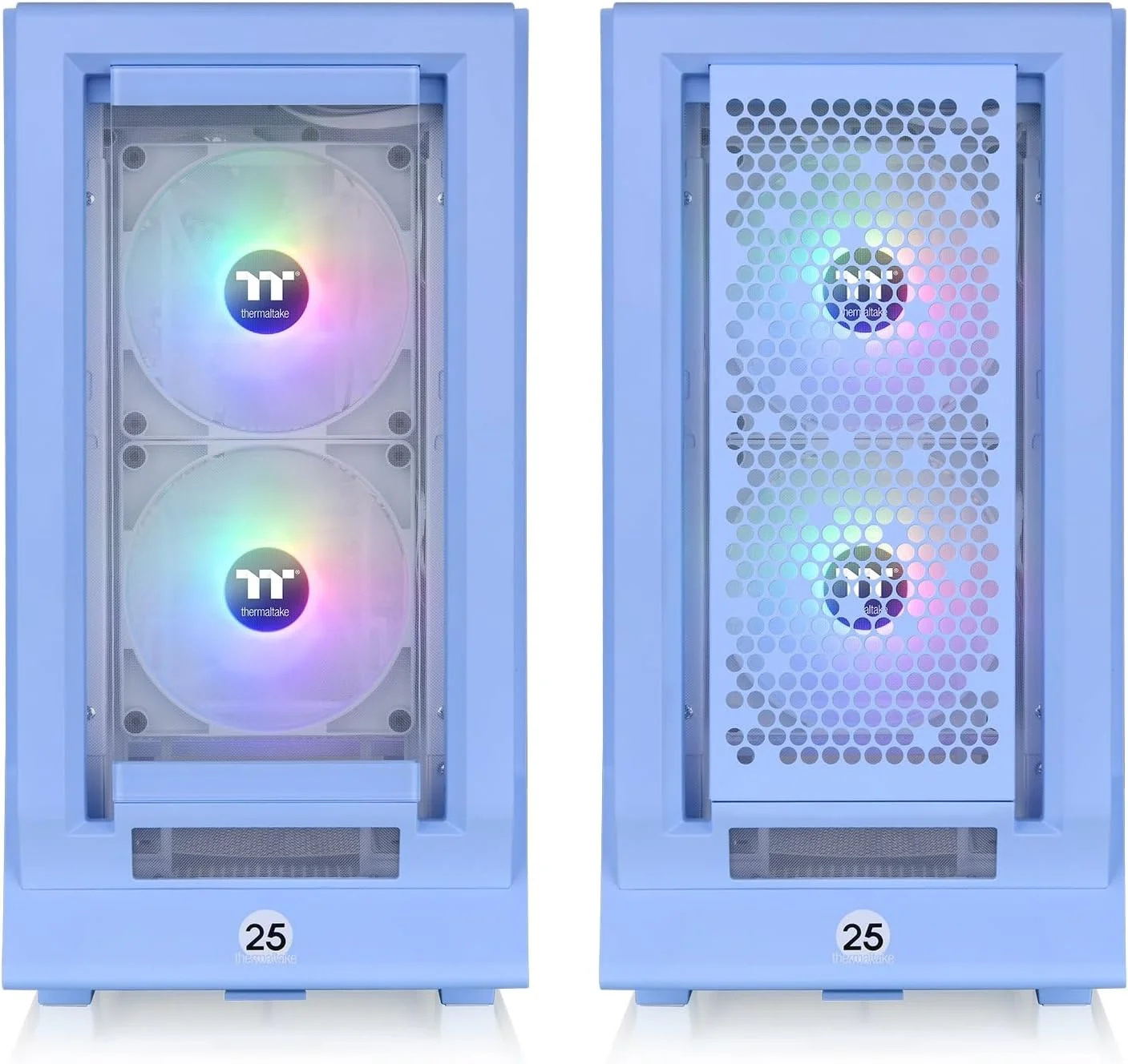 کیس مید تاور ترمالتیک Ceres 350 MX آبی Hydrangea، دارای دو فن CT140 ARGB و یک فن CT140، پنل جلویی مشبک و شیشه حرارت دیده، مادربرد با کانکتور مخفی مدل CA-1Z3-00MFWN-00