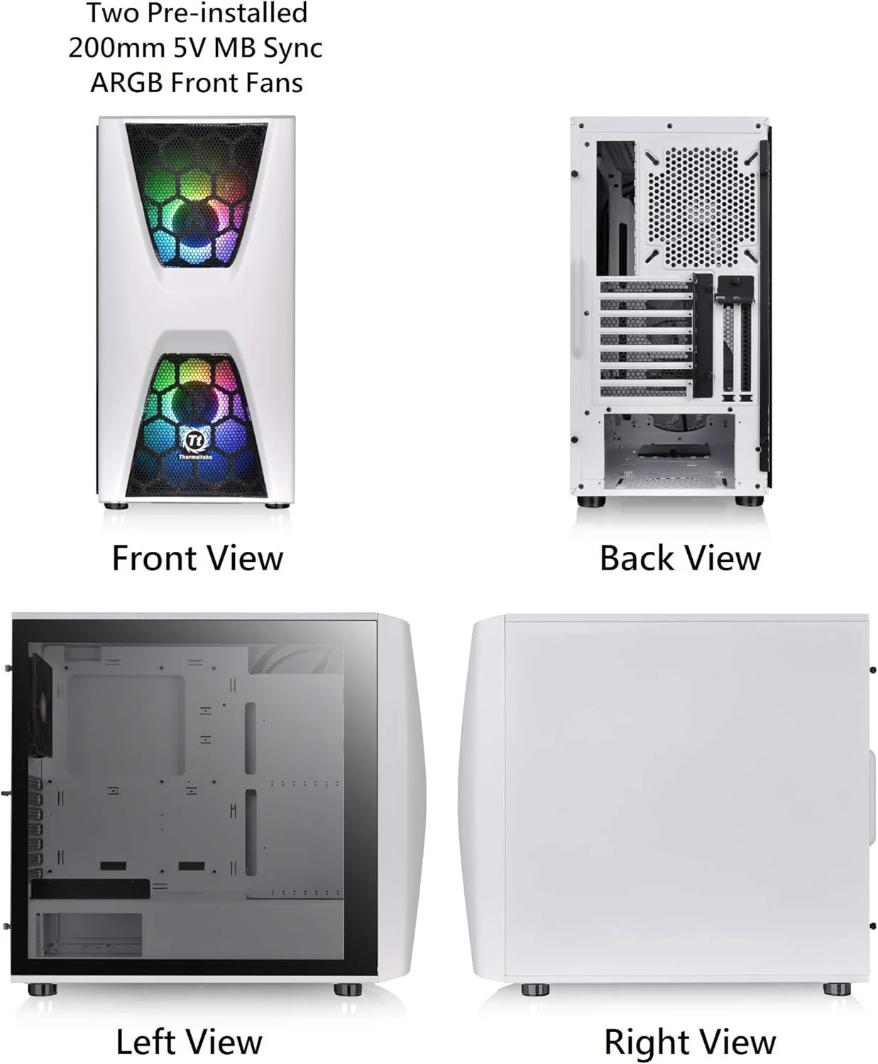کیس کامپیوتر Thermaltake Commander C34 Snow ARGB ATX Mid Tower با دو فن 200 میلی‌متری ARGB 5V همگام‌سازی مادربرد در جلو و یک فن 120 میلی‌متری مشکی در عقب از پیش نصب شده مدل CA-1N5-00M6WN-00