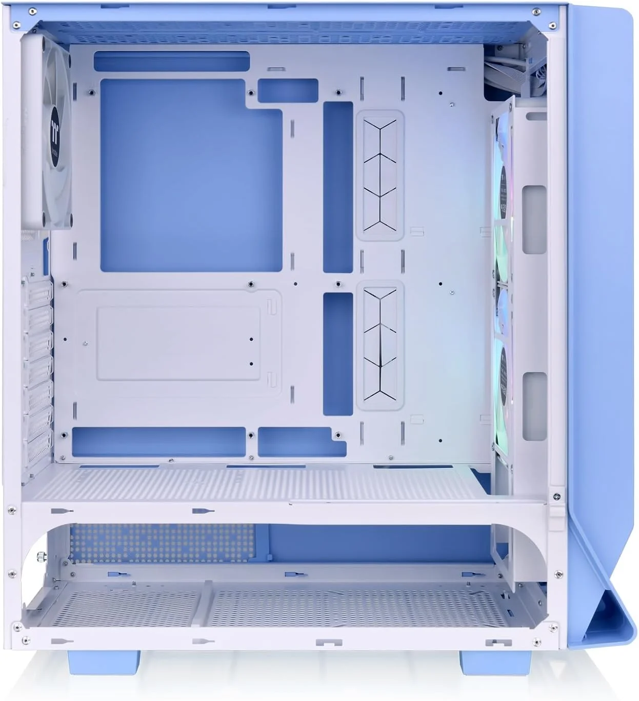 کیس مید تاور ترمالتیک Ceres 350 MX آبی Hydrangea، دارای دو فن CT140 ARGB و یک فن CT140، پنل جلویی مشبک و شیشه حرارت دیده، مادربرد با کانکتور مخفی مدل CA-1Z3-00MFWN-00