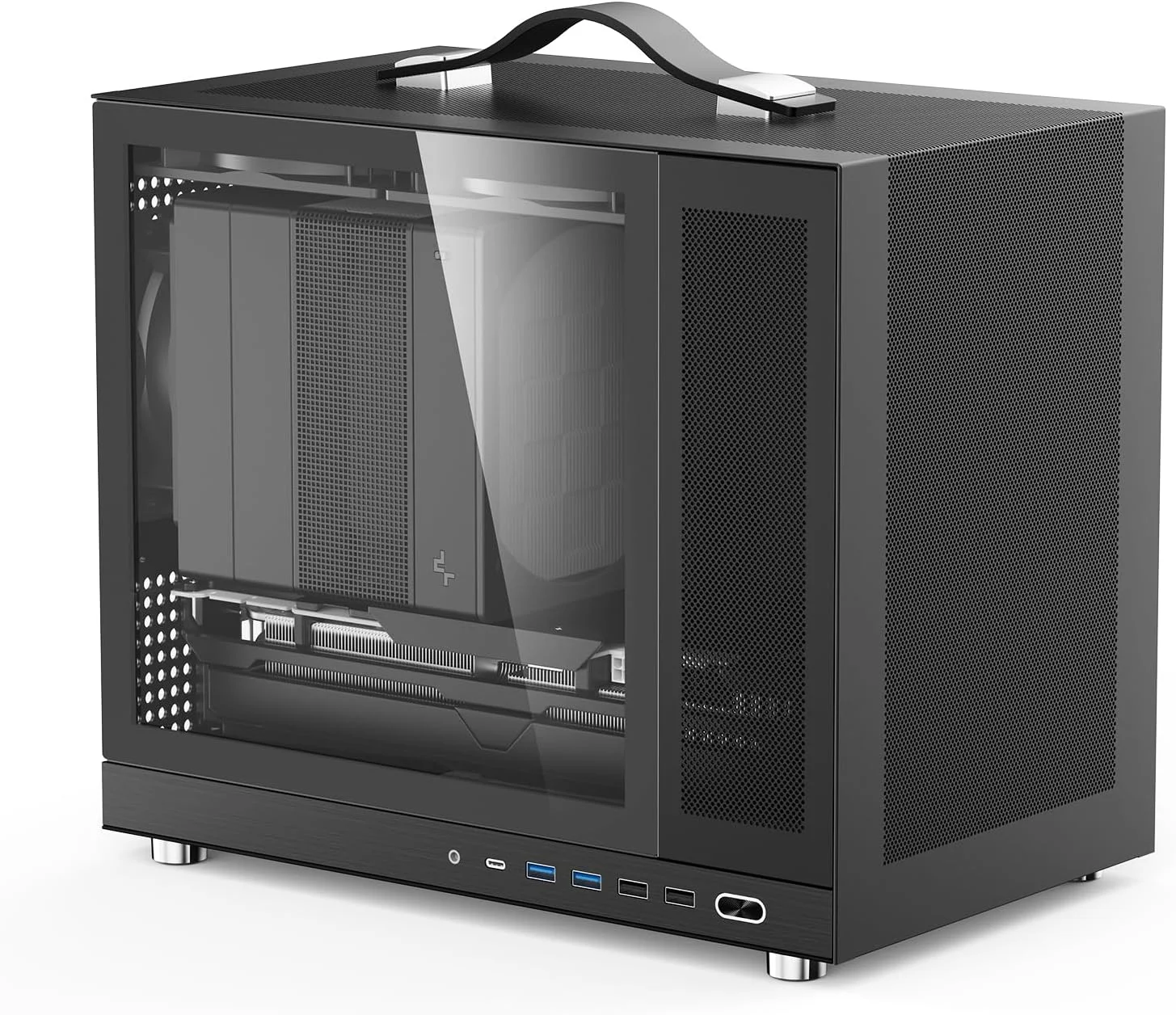 کیس کامپیوتر مشبک Shiny Snake G350 20.8L MATX - پشتیبانی از مادربرد MATX Back-Connect/BTF، پاور ATX، کارت گرافیک 340 میلی‌متری، کولر 165 میلی‌متری، پنل کناری شیشه‌ای حرارت دیده با Type-C، سازگار با حداکثر 5 فن خنک‌کننده - مشکی