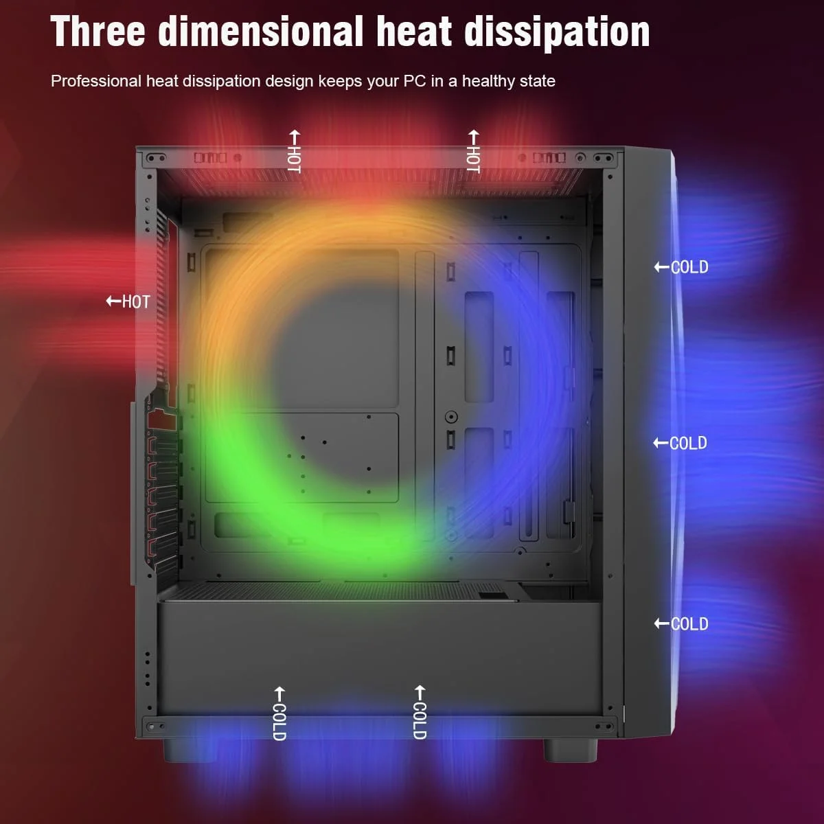 کیس کامپیوتر RUIX CV203 ATX Mid-Tower، دارای 4 فن 120 میلی‌متری RGB از پیش نصب شده، نورپردازی رنگی RGB، شیشه حرارت دیده، USB 3.0، چند منظوره، جریان هوای بالا - مشکی