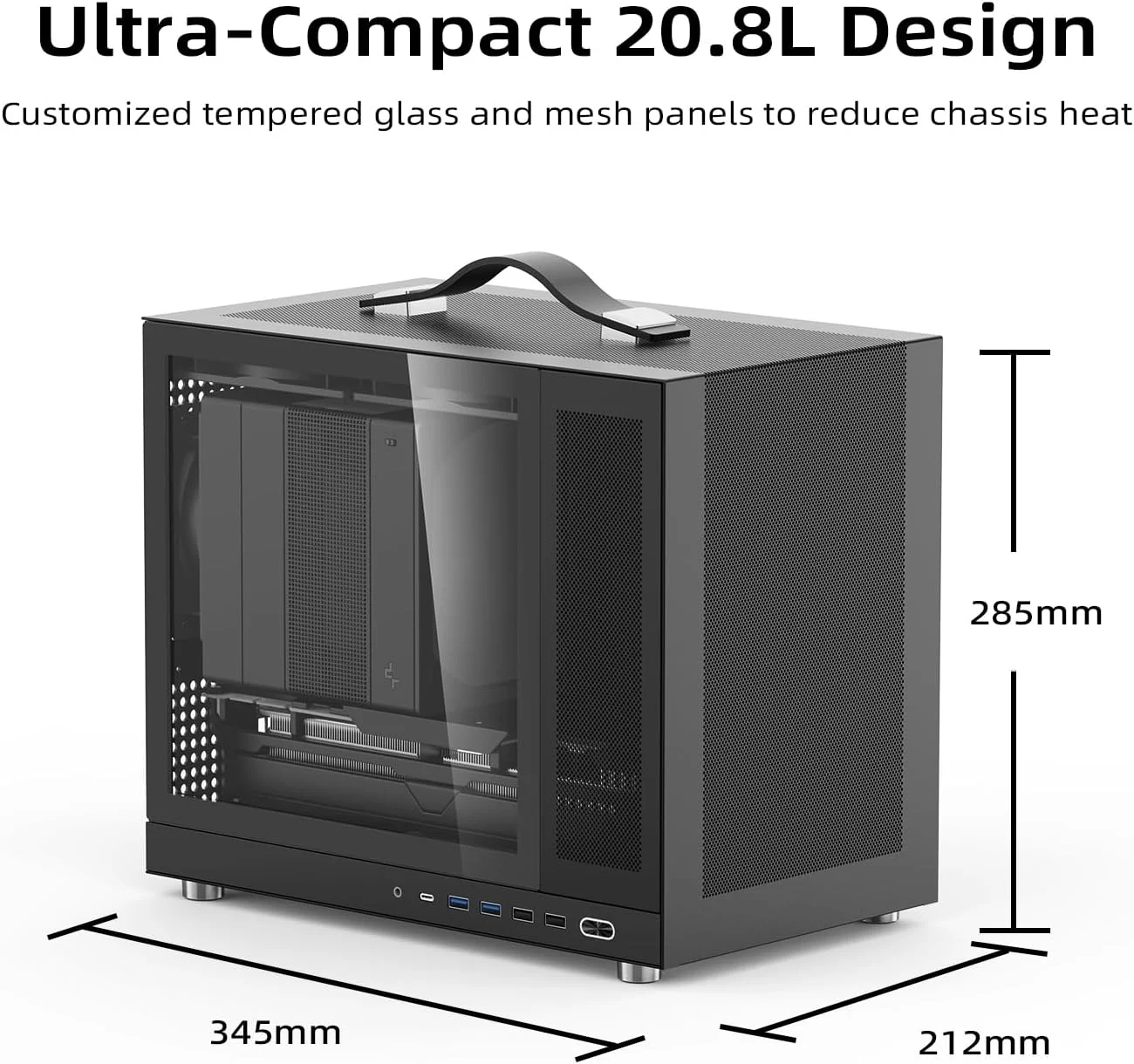 کیس کامپیوتر مشبک Shiny Snake G350 20.8L MATX - پشتیبانی از مادربرد MATX Back-Connect/BTF، پاور ATX، کارت گرافیک 340 میلی‌متری، کولر 165 میلی‌متری، پنل کناری شیشه‌ای حرارت دیده با Type-C، سازگار با حداکثر 5 فن خنک‌کننده - مشکی
