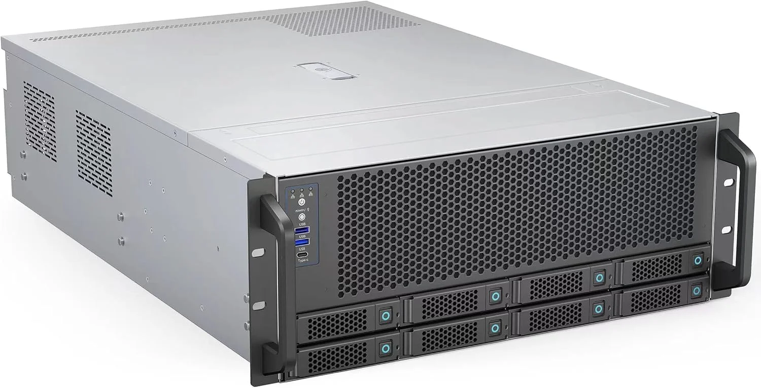 کیس شاسی سرور 4U Rosewill | پشتیبانی از حداکثر 4 کارت گرافیک | 8 عدد هارد 3.5/2.5 اینچی SATA/SAS با قابلیت تعویض سریع تا 12 گیگابیت بر ثانیه | سازگار با E-ATX | 3 عدد فن 12038 با قابلیت تعویض سریع، 2 عدد فن 8038 در پشت | USB 3.2 Type-C | همراه با کیت ریل - RSV-AI01