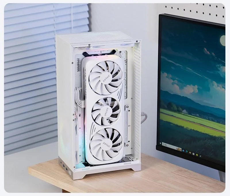 کیس کامپیوتر مینی ITX مش L300 - شاسی گیمینگ فشرده 8.5 لیتری، پایه کارت گرافیک عمودی تا 325 میلی متر، آداپتور منبع تغذیه SFX/SFX-L، مدیریت کابل، فن دوگانه 120 میلی متری، کابل PCIe 4.0 و DP 1.4 شامل می شود، سفید