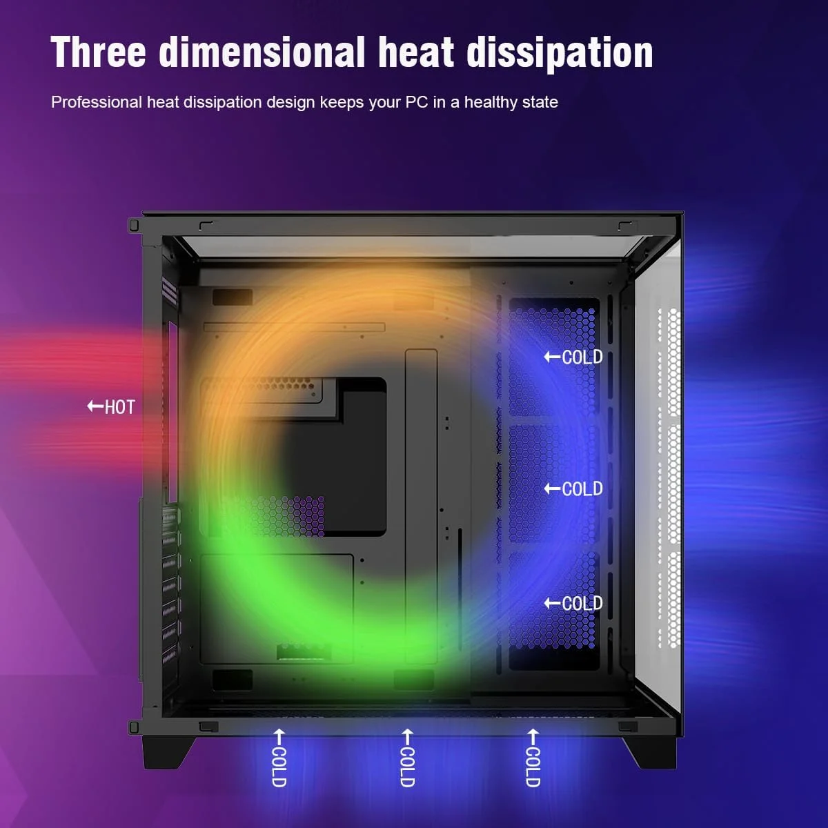 کیس کامپیوتر RUIX OV403 ATX Mid-Tower، دارای 4 فن 120 میلی‌متری Prism ARGB PWM از پیش نصب شده و نگهدارنده کارت گرافیک، پنل‌های شیشه‌ای حرارت دیده سه طرفه، پورت‌های USB 3.0 و Type-C، کیس کامپیوتر گیمینگ - مشکی