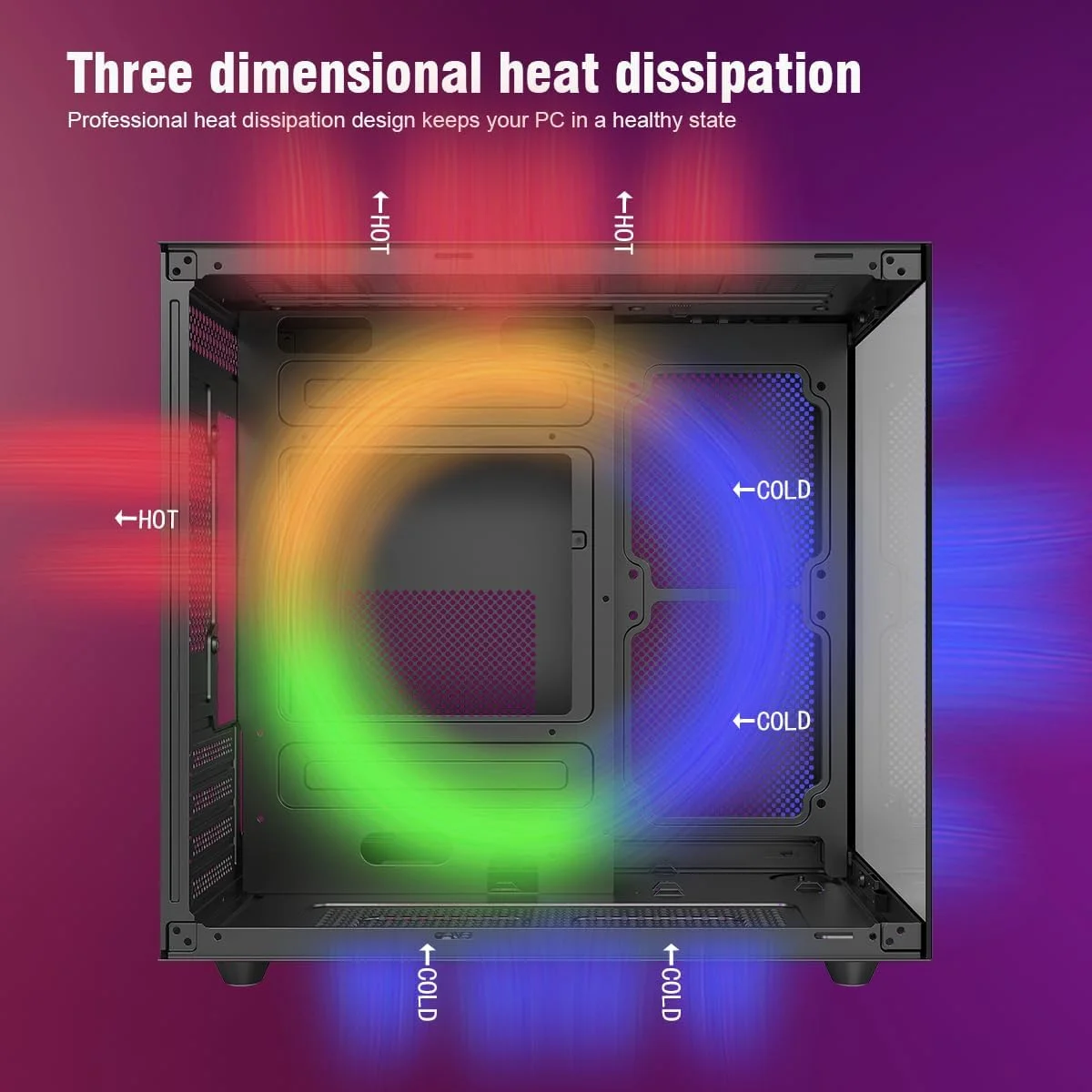 کیس کامپیوتر مینی تاور RUIX OV502 M-ATX، دارای 3 فن 120 میلی‌متری Prism ARGB PWM از پیش نصب شده، پنل شیشه‌ای حرارت دیده پانوراما 180 درجه، پورت‌های USB 3.0، کیس کامپیوتر گیمینگ جمع و جور با جریان هوای بالا - مشکی
