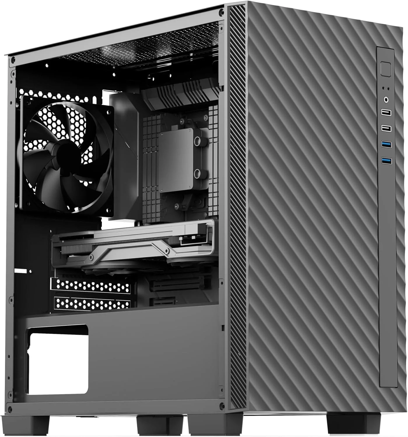 کیس کامپیوتر رومیزی Rosewill FBM-X5 Micro ATX Mini Tower مناسب گیمینگ و اداری به همراه منبع تغذیه 400 واتی از پیش نصب شده، پشتیبانی از خنک کننده مایع 240 و 280 میلی متری، 2 پورت USB 2.0، 2 پورت USB 3.0 و 1 فن 120 میلی متری PWM