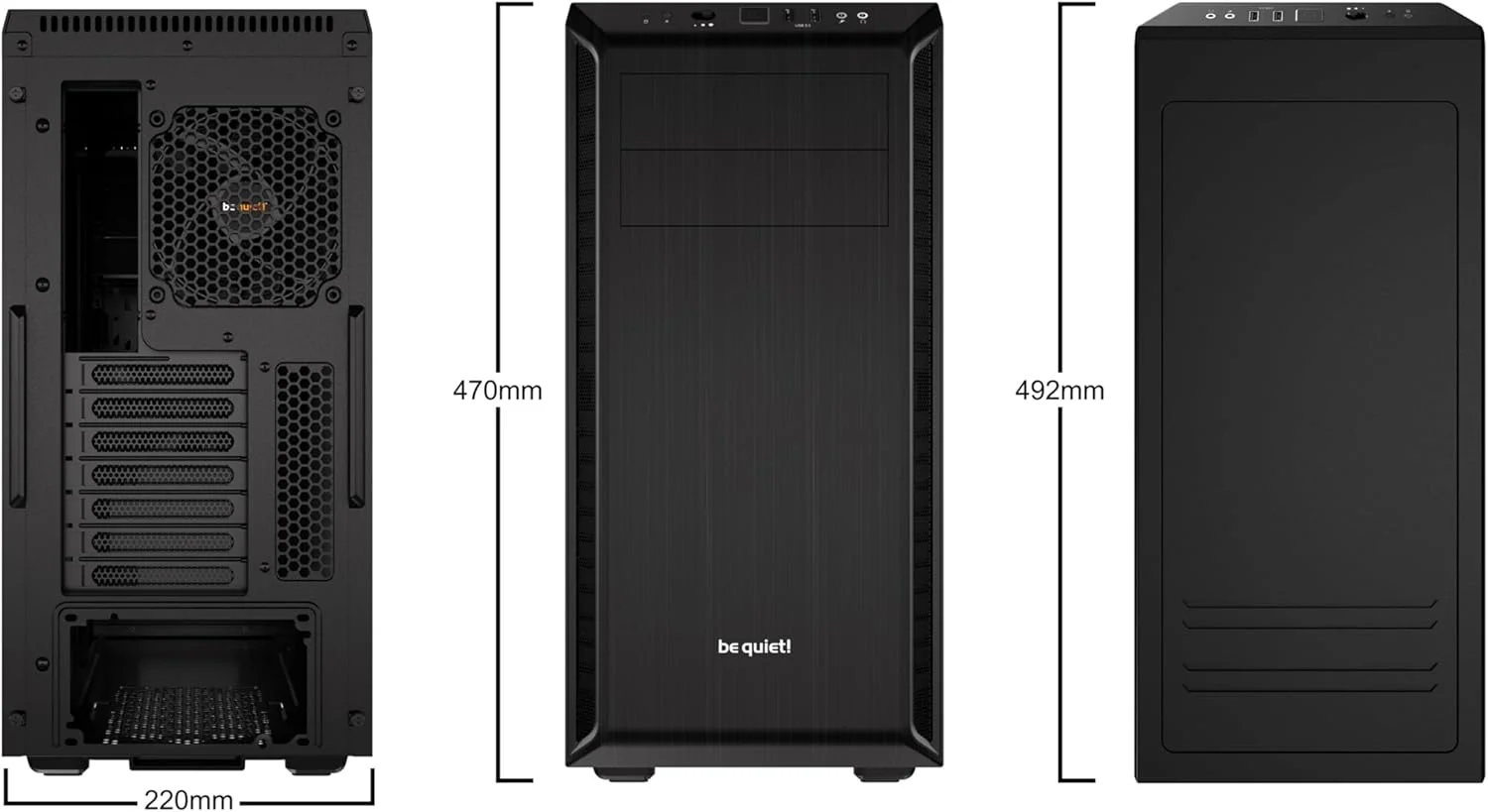 کیس کامپیوتر بی کوایت! مدل Pure Base 600 ATX Midi Tower | دارای 2 فن Pure Wings از پیش نصب شده | مشکی | BG021