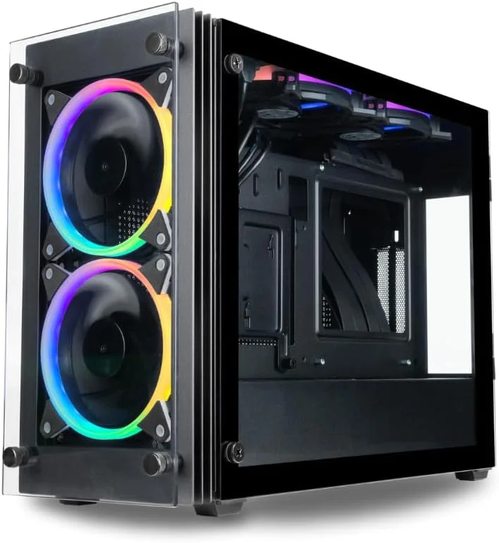 کیس کامپیوتر گیمینگ Stratos Mini ITX mobo, SFX PSU (رایزر PCIe 4.0 و 4 فن ARGB 600-2000rpm PWM از قبل نصب شده با نرم افزار حالت دوگانه 3 پین 5 ولت + کنترل از راه دور با پشتیبانی از AIO 240mm و GPU 347x55x125mm)