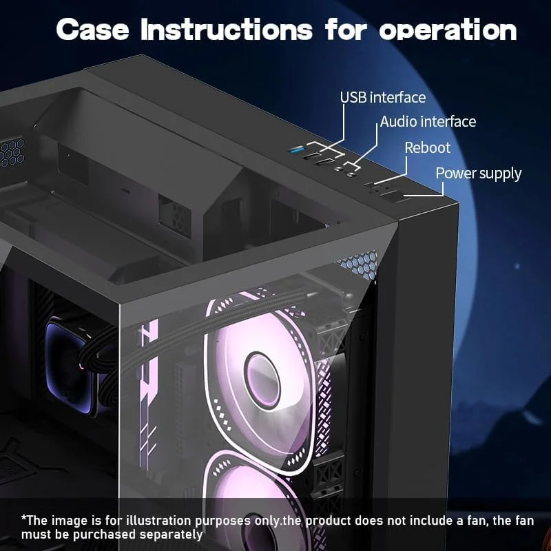 کیس کامپیوتر گیمینگ M-ATX/ITX، دارای 5 جایگاه فن، شیشه حرارت دیده، Mid Tower با Type C و USB 3.0، پشتیبانی از رادیاتور 360 میلی‌متری، مدیریت کابل، جریان هوای بالا، مشکی (بدون فن)