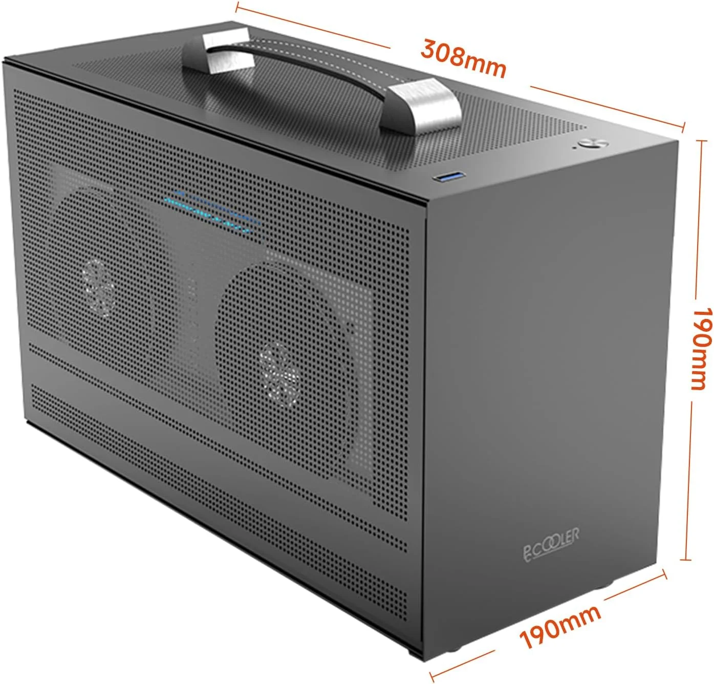 کیس مینی ITX پی سی کولر مدل CPS 2025 Mini I100 Pro Mesh GY، حجم 7.5 لیتر، وزن 2.7 کیلوگرم، فریم SPCC 1.2 میلی‌متری، دسته‌ی چرمی، پشتیبانی از پاور SFX، دارای 2 اسلات GPU، توری خنک‌کننده‌ی بهبود یافته، پشتیبانی از کارت گرافیک 300 میلی‌متری، کیس گیمینگ ITX