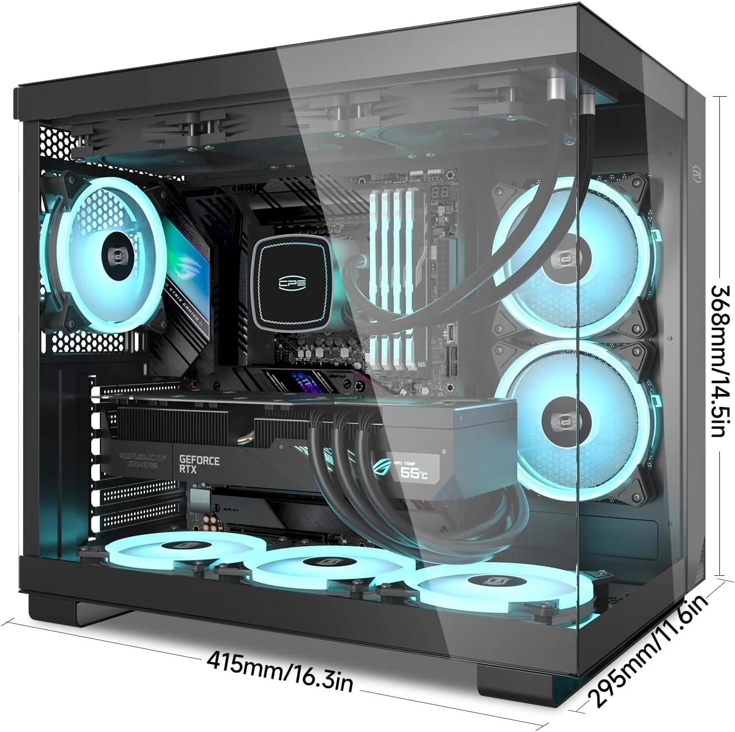 کیس کامپیوتر PCCOOLER C3T500 ARGB Mid Tower مناسب برای مادربردهای ATX/M-ATX/ITX، دارای 6 فن ARGB، طراحی بدون ستون، پشتیبانی از رادیاتور 360 میلی‌متری و کارت گرافیک 400 میلی‌متری، نصب آسان (مشکی)