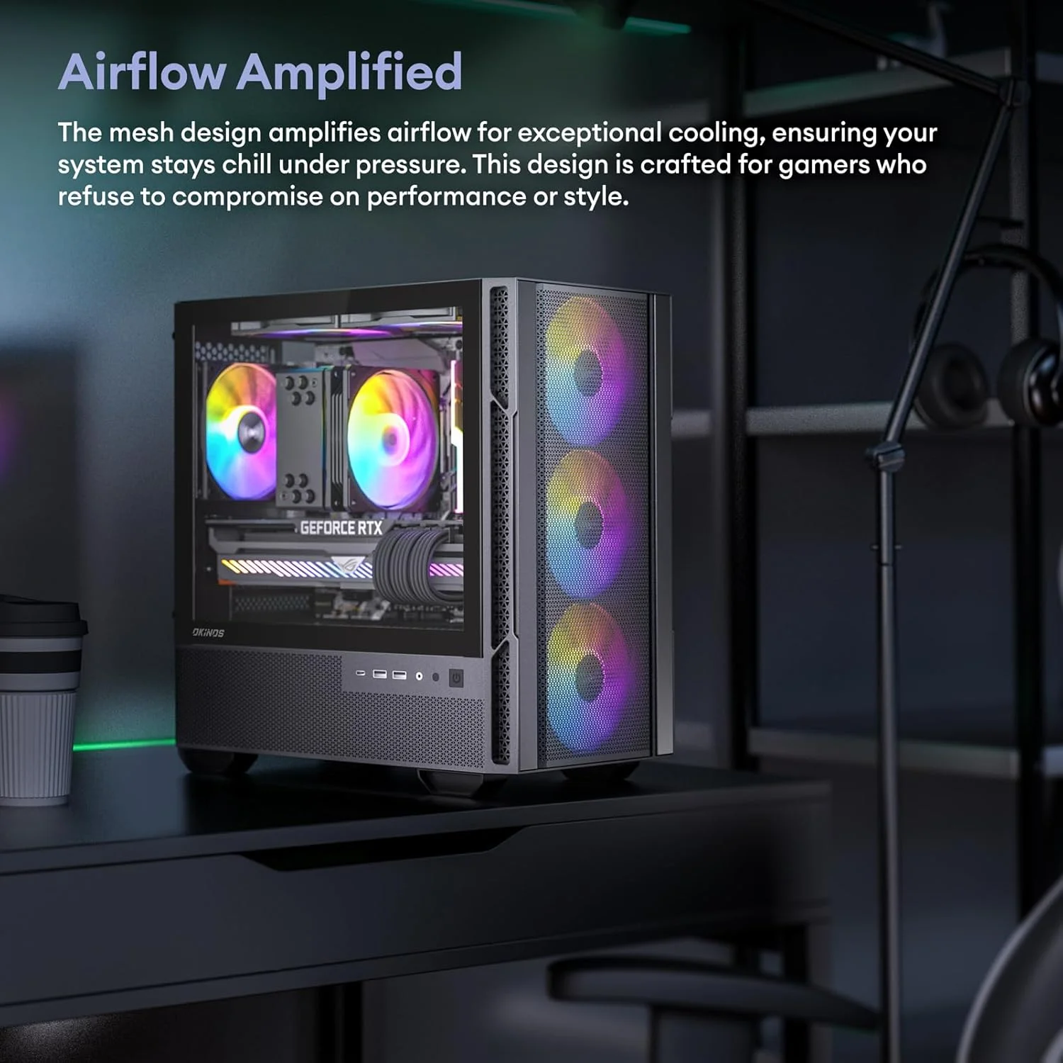 کیس Micro ATX، دارای ۴ فن ۱۲۰ میلی‌متری ARGB از پیش نصب شده، کیس کامپیوتر MATX، پنل کناری شیشه حرارت دیده، دارای Type-C، مشکی، Cypress 3 ARGB