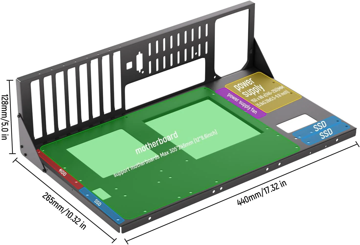 کیس کامپیوتر JOYJOM با طراحی باز، کیس کامپیوتر ATX با فریم باز، رک کیس کامپیوتر DIY برای مادربردهای ATX MATX ITX، آلیاژ فولادی مشکی