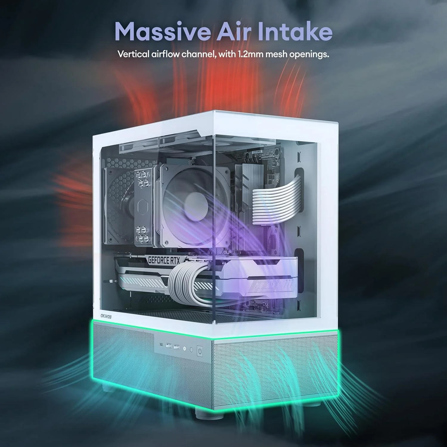 کیس Micro ATX آکوا 3 ایر، کیس کامپیوتر MATX با 3 فن 120 میلی‌متری 3 پین غیر PWM (بدون ARGB) از پیش نصب شده، نمای پانوراما پنل جلویی و جانبی شیشه حرارت دیده، دارای پورت Type C، مشکی