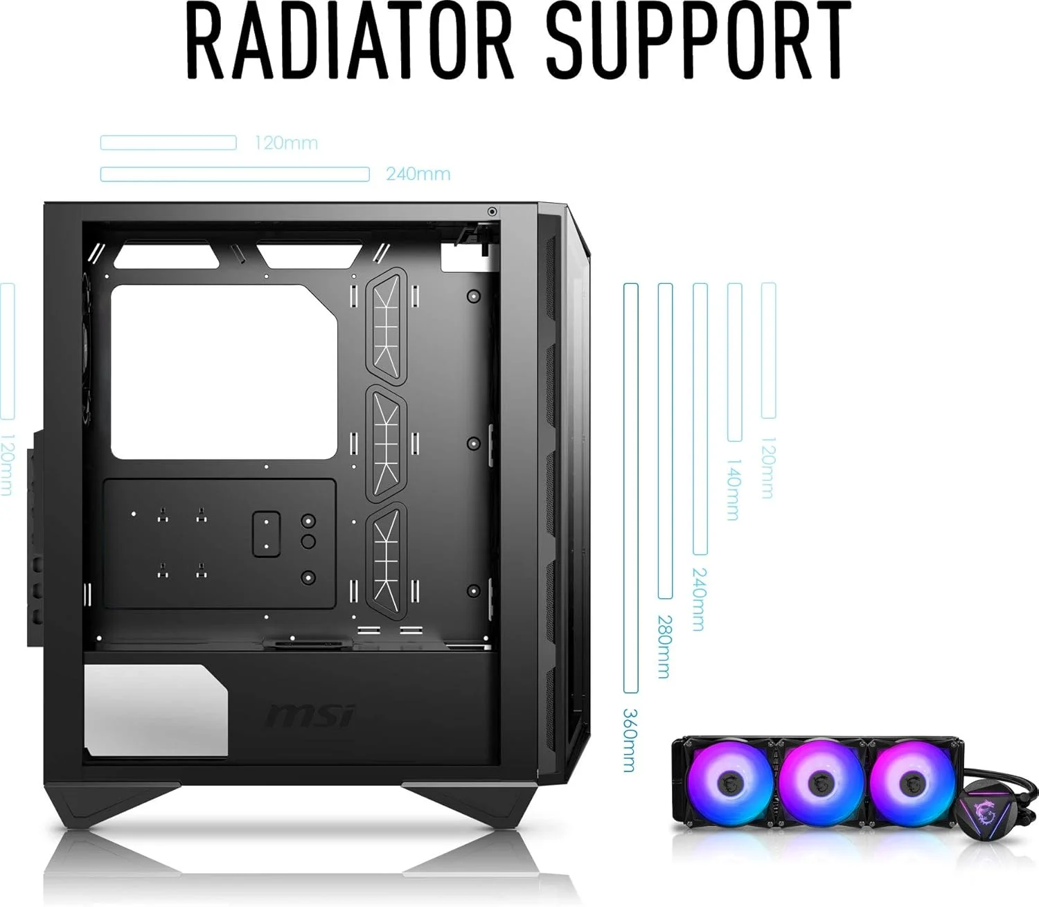 کیس کامپیوتر گیمینگ MSI MPG GUNGNIR 110R - Mid-Tower ممتاز - پنل جانبی شیشه حرارت دیده - 4 عدد فن ARGB 120 میلی متری - پشتیبانی از خنک کننده مایع تا رادیاتور 360 میلی متری - طراحی دو رنگ