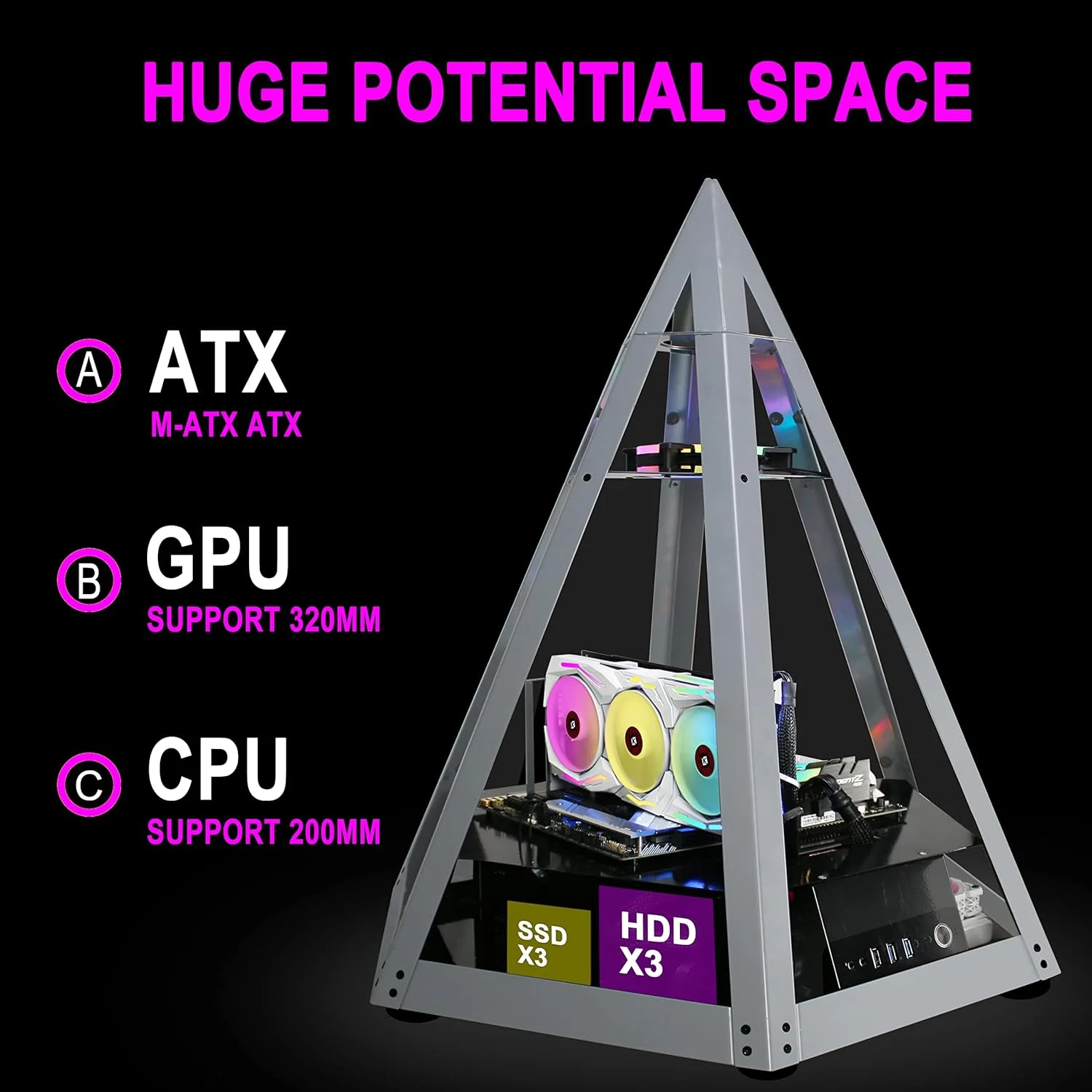 کیس کامپیوتر گیمینگ KEDIERS مدل Diamond Pyramid ATX C600