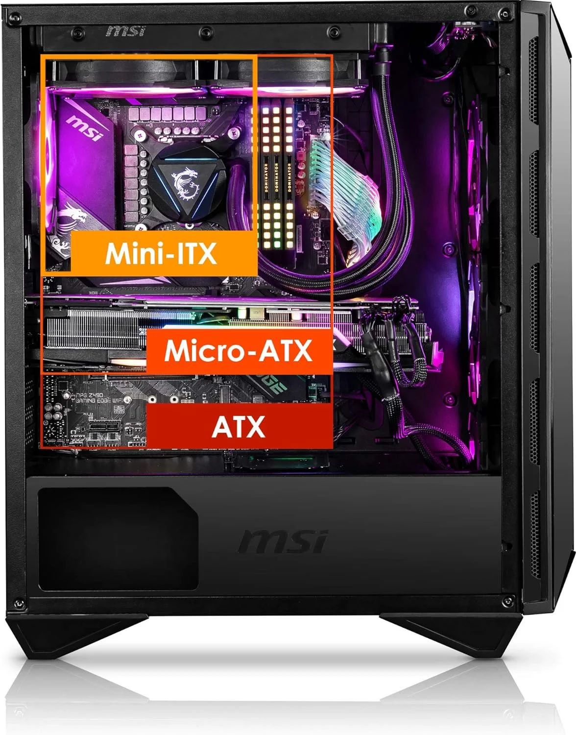 کیس کامپیوتر گیمینگ MSI MPG GUNGNIR 110R - Mid-Tower ممتاز - پنل جانبی شیشه حرارت دیده - 4 عدد فن ARGB 120 میلی متری - پشتیبانی از خنک کننده مایع تا رادیاتور 360 میلی متری - طراحی دو رنگ