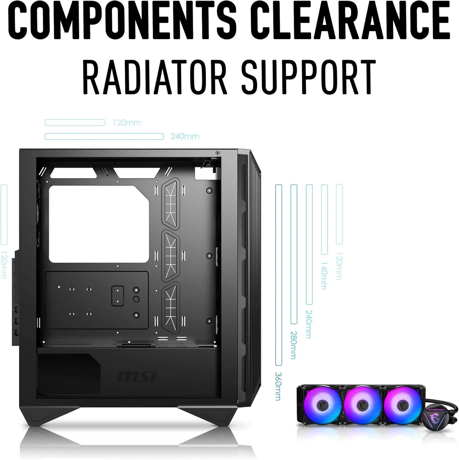 کیس کامپیوتر گیمینگ مید تاور MSI MPG GUNGNIR 111R - مشکی، 4 عدد فن ARGB 120 میلی متری، USB 3.2 Gen2x2 Type-C، پنل شیشه ای حرارت دیده، فیلتر گرد و غبار مغناطیسی، Mystic Light RGB، ATX، m-ATX، Mini-ITX