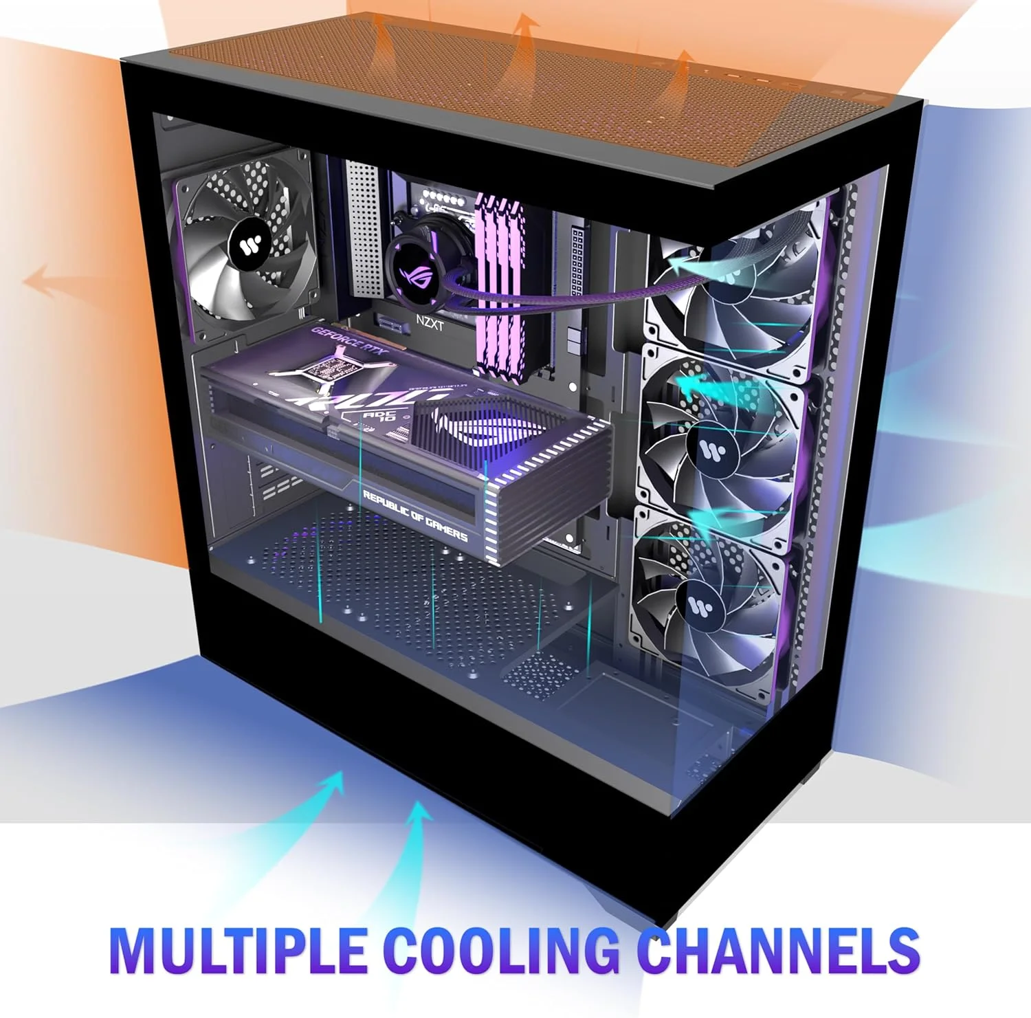 کیس کامپیوتر KEDIERS ATX با 4 فن از پیش نصب شده، کیس مید تاور کامپیوتر Type-C با شیشه حرارت دیده دوگانه با نمای کامل، کیس کامپیوتر گیمینگ، مشکی، P4