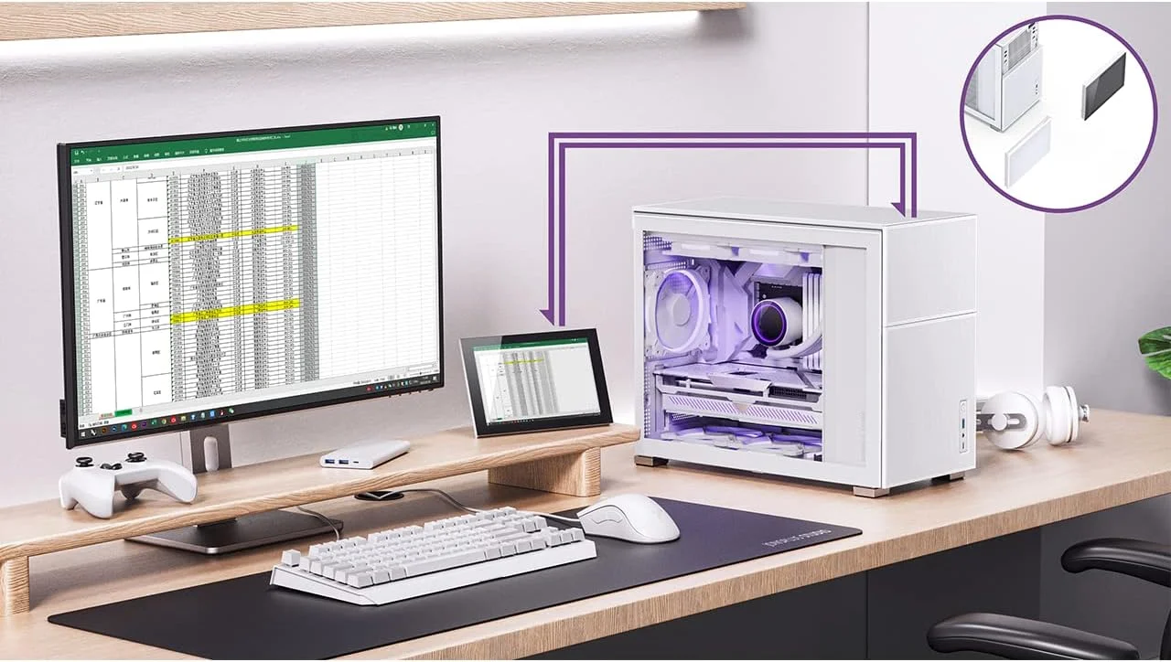 کیس کامپیوتر کوچک سفید رنگ JONSBO D31 MESH SC با صفحه نمایش، مادربرد M-ATX/ITX / پشتیبانی از کارت گرافیک RTX 4090 (335-400mm)، خنک کننده مایع 360/280AIO، منبع تغذیه ATX/SFX: 100mm-220mm، طراحی چندگانه بدون نیاز به ابزار