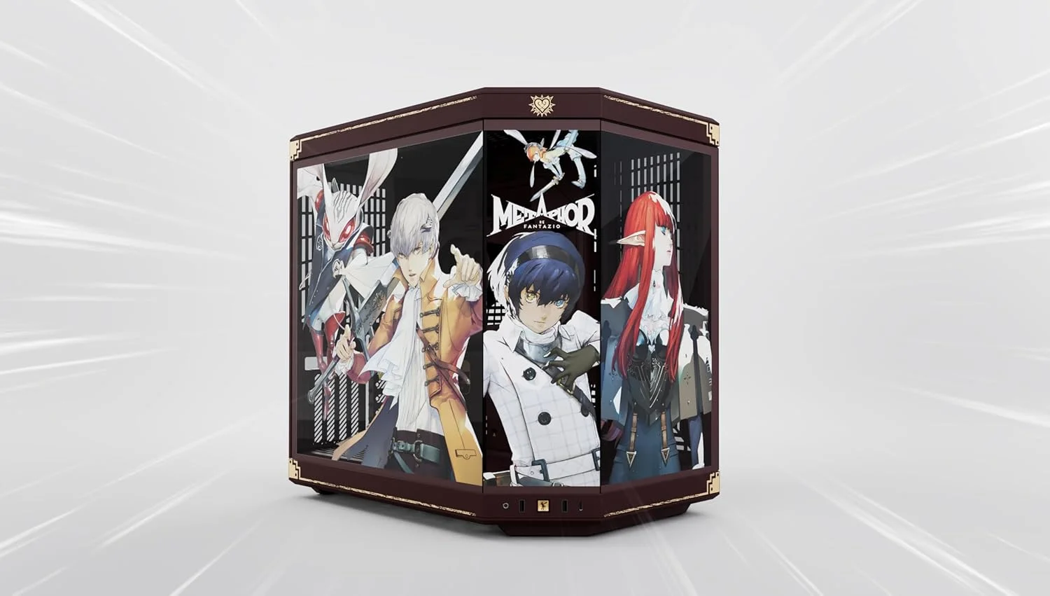 کیس کامپیوتر رومیزی گیمینگ HYTE Y70 Metaphor ReFantazio دارای مجوز رسمی - Mid-Tower ATX - شیشه حرارت دیده پانوراما - محفظه دوگانه - شاسی با جریان هوای بالا - شامل کابل رایزر PCIE 4.0 - قهوه ای