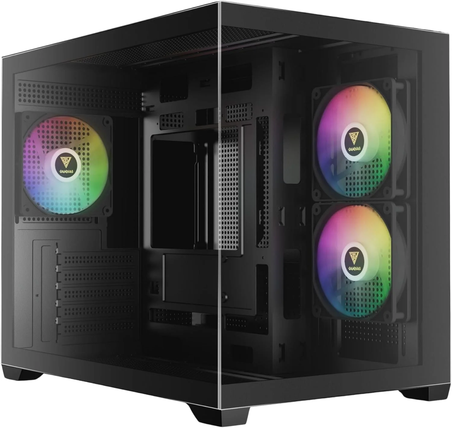 کیس کامپیوتر GAMDIAS Micro-ATX Tower با شیشه حرارت دیده، کیس گیمینگ M-ATX PC با 3 فن 120 میلی متری ARGB، پشتیبانی از حداکثر 9 فن جریان هوا، AIO/Radiator 360 میلی متری، GPU/VGA 400 میلی متری، خنک کننده CPU 165 میلی متری، PSU 160 میلی متری