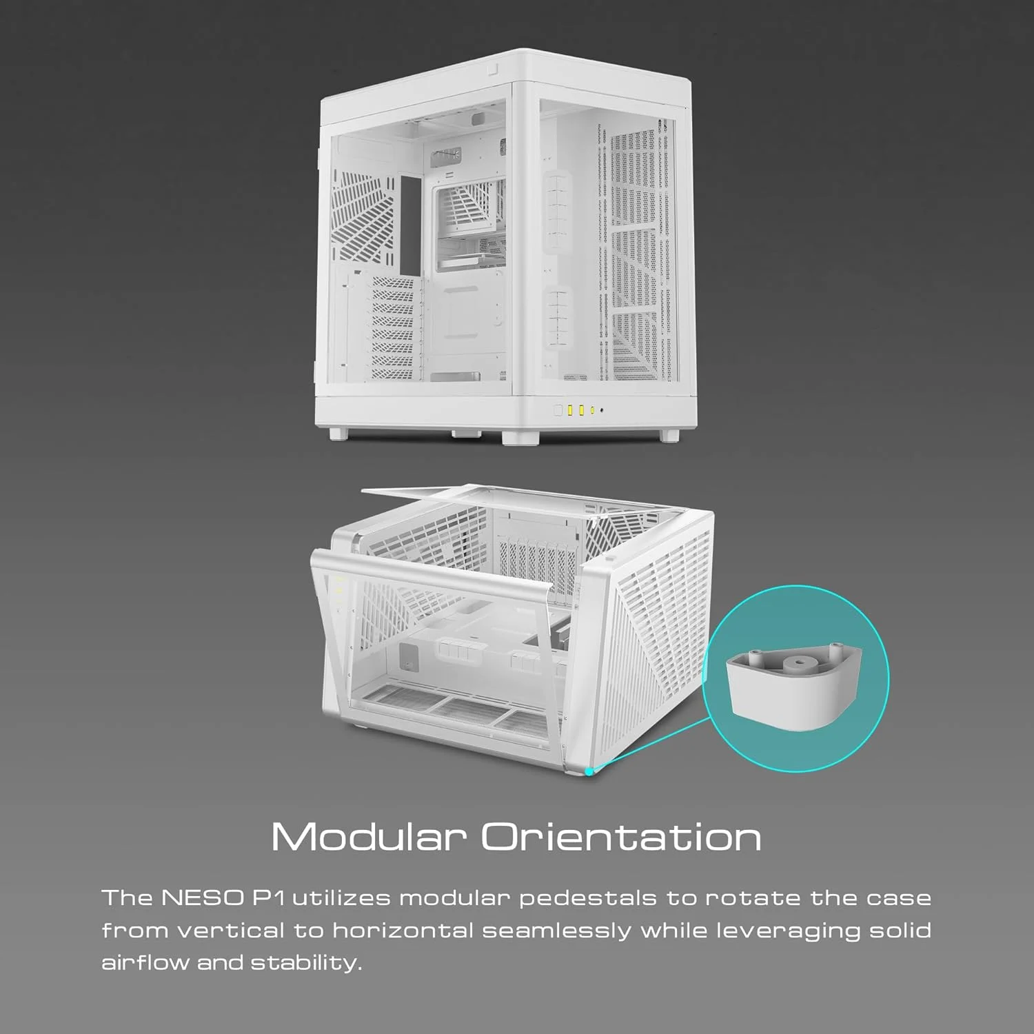 کیس کامپیوتر گیمینگ GAMDIAS RGB با شیشه حرارت دیده دو محفظه ای، ایستاده دو طرفه با جهت گیری عمودی و افقی و کیس کامپیوتر بازشو تک لمسی با پشتیبانی از AIO 420mm و مدیریت کابل گسترده