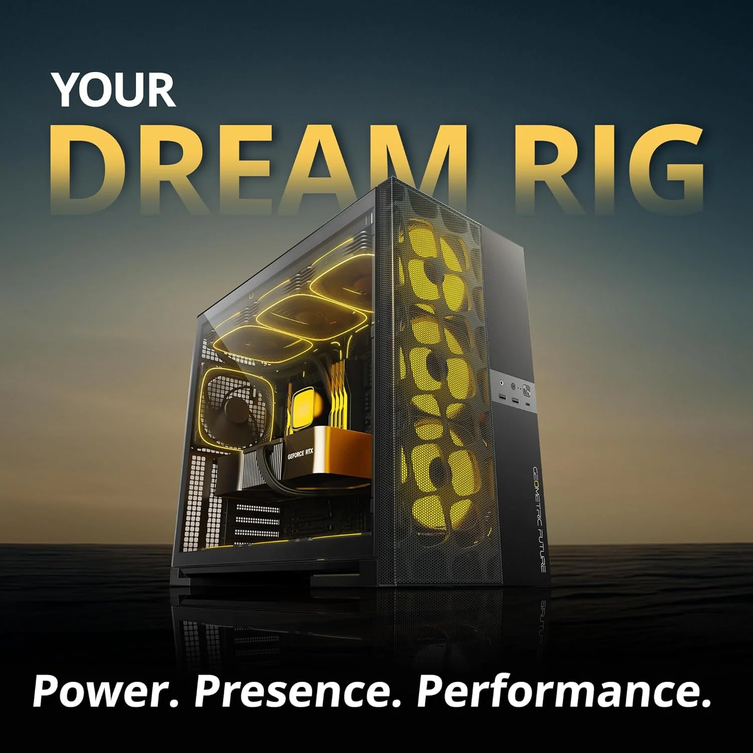 کیس مید تاور شیشه حرارت دیده Geometric Future M5 Vent با پنل مشبک، مناسب مادربردهای E-ATX/ATX، گردش هوای بالا، فولاد 1.2 میلی‌متری، دارای پورت Type C، پشتیبانی از رادیاتور 420/360، 5 عدد فن 140 میلی‌متری ARGB PWM از پیش نصب شده، رنگ مشکی، مدل GEO-M5VF-B