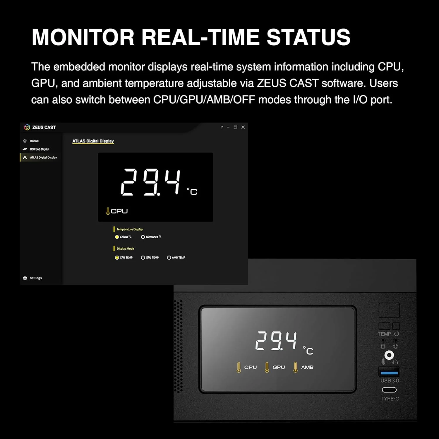 کیس کامپیوتر گیمینگ مید تاور GAMDIAS با نمایشگر و اپلیکیشن، کیس PC شیشه حرارت دیده ATX، دارای 3 فن 120 میلی‌متری ARGB PWM، پشتیبانی از کارت گرافیک RTX 4000 تا 410 میلی‌متر، رادیاتور AIO 360 میلی‌متری، 6 فن 120 میلی‌متری و کولر CPU 160 میلی‌متری