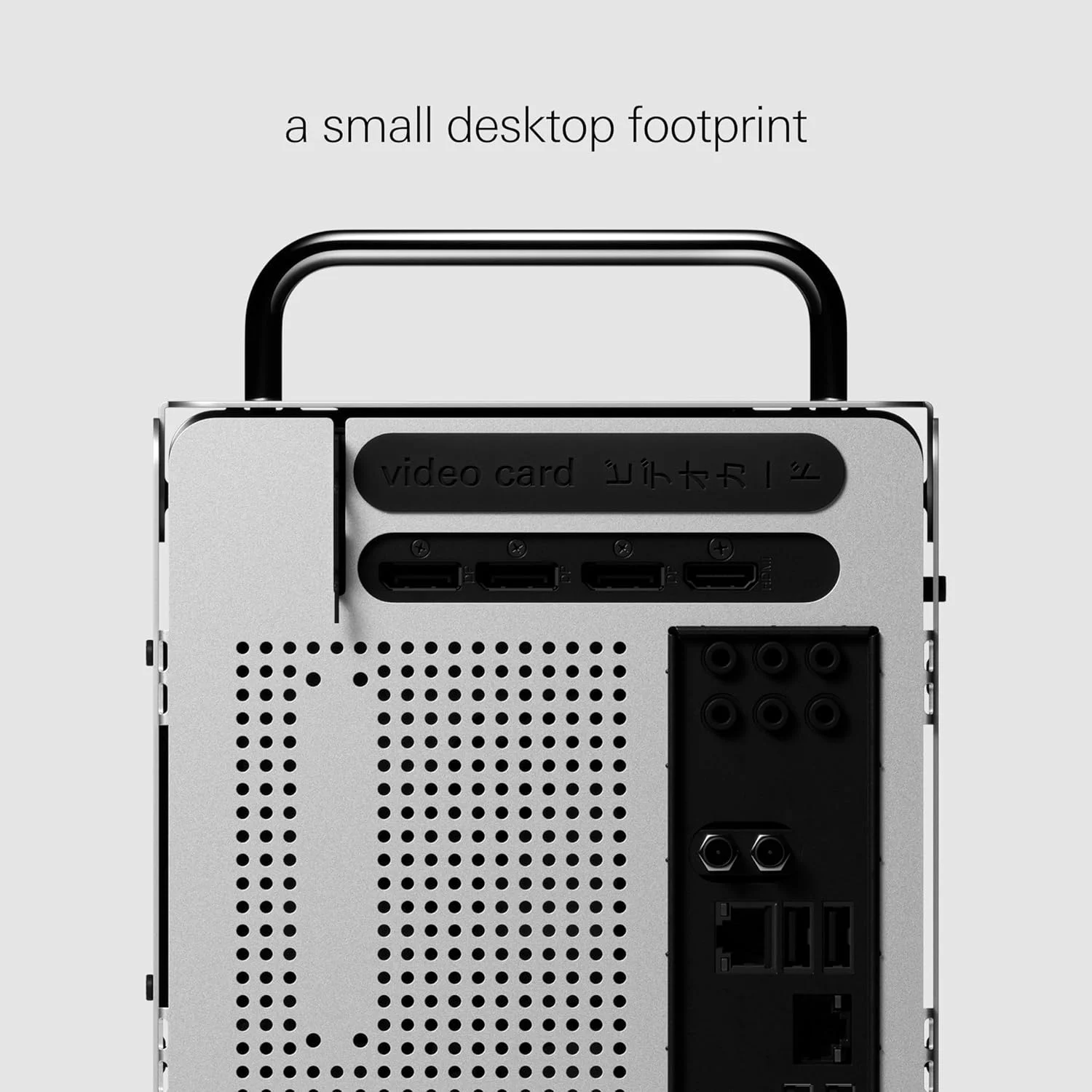 کیس کامپیوتر کوچک teenage engineering Computer-1 mini-ITX PC با پوشش آلومینیومی پودری، دستگیره های فلزی کرومی و GPU دو اسلاته، فرم فاکتور کوچک، سازگار با منبع تغذیه SFX (آلومینیوم)