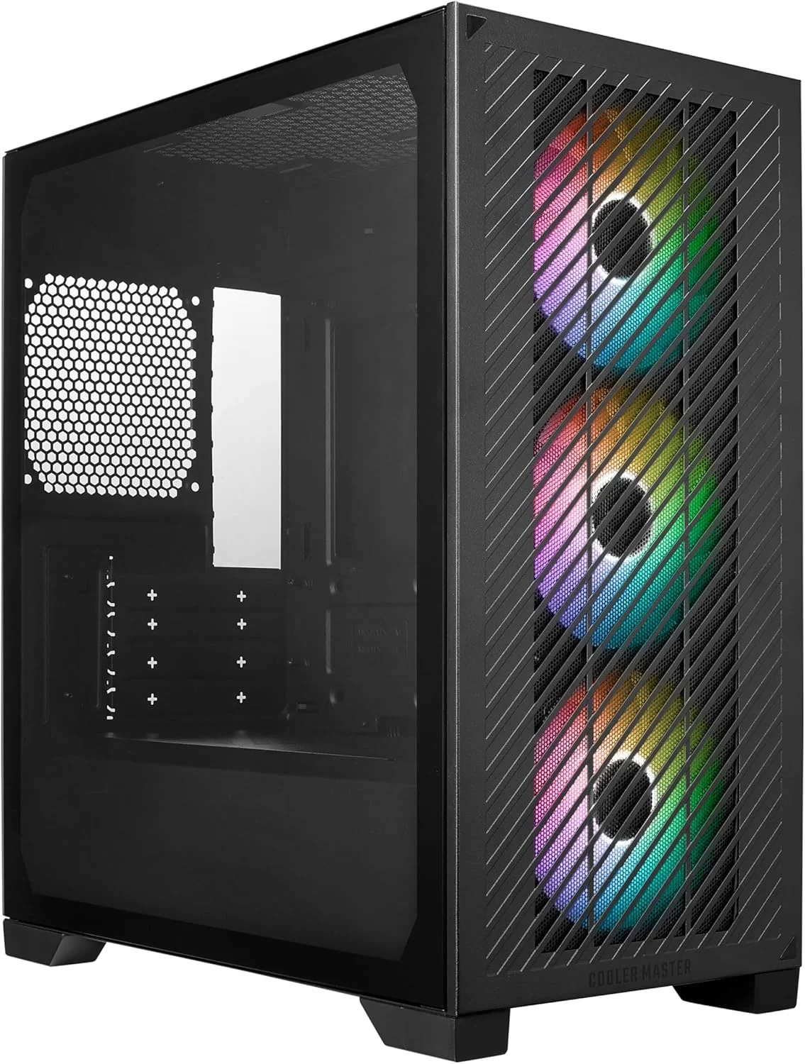 کیس کامپیوتر کولر مستر Elite 301 Micro-ATX با جریان هوای بالا و طراحی مینیمال، حداکثر طول کارت گرافیک 365 میلی‌متر، سازگار با RTX 5080|RX 7090 XT، حداکثر خنک‌کننده مایع 280 میلی‌متر، دارای پورت Type C، شیشه حرارت دیده، سه فن 120 میلی‌متری aRGB PWM و توری ورودی هوا