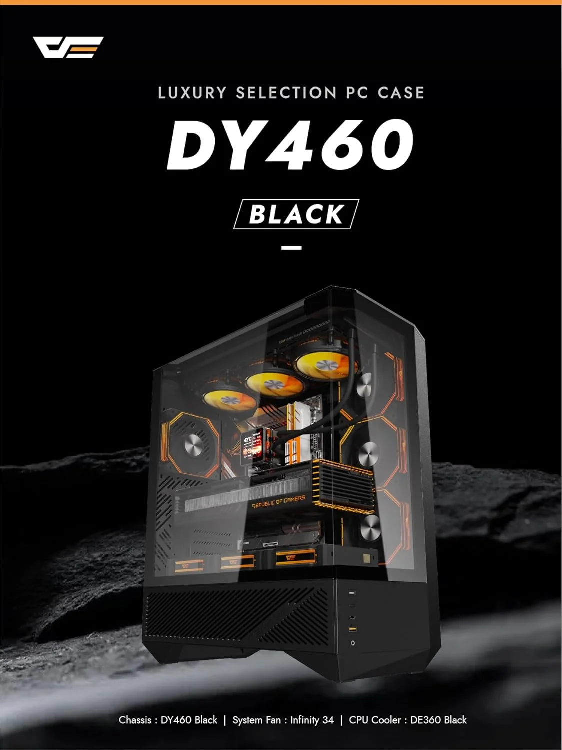 کیس گیمینگ مید تاور darkFlash DY460 ATX، جریان هوای بالا، شامل 4 عدد فن ARGB PWM، شیشه حرارت دیده 330 درجه، محفظه جداگانه PSU، پشتیبانی از RTX 5090 تا 400mm، پشتیبانی از رادیاتور 360mm، مشکی
