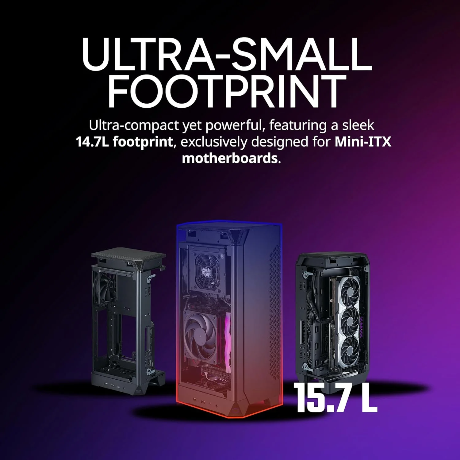 کیس کامپیوتر Mini-ITX کولر مستر NCORE 100 Air S | خنک کننده | آماده برای PSU، شامل خنک کننده بادی، PSU مدل V850W SFX Gold PCIe 5.0، طراحی شده برای Nvidia RTX 5080 | AMD RX 9070 XT، پشتیبانی از کارت گرافیک 356mm، DIY