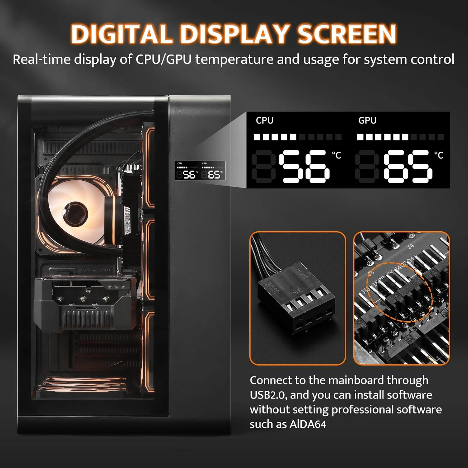 کیس کامپیوتر darkFlash ATX Mid-Tower با صفحه نمایش، شیشه سه طرفه، کیس کامپیوتر گیمینگ دوگانه با نمای کامل منحنی، 4 فن PWM ARGB از پیش نصب شده، Type C، سازگار با RTX 40، مشکی (L280)