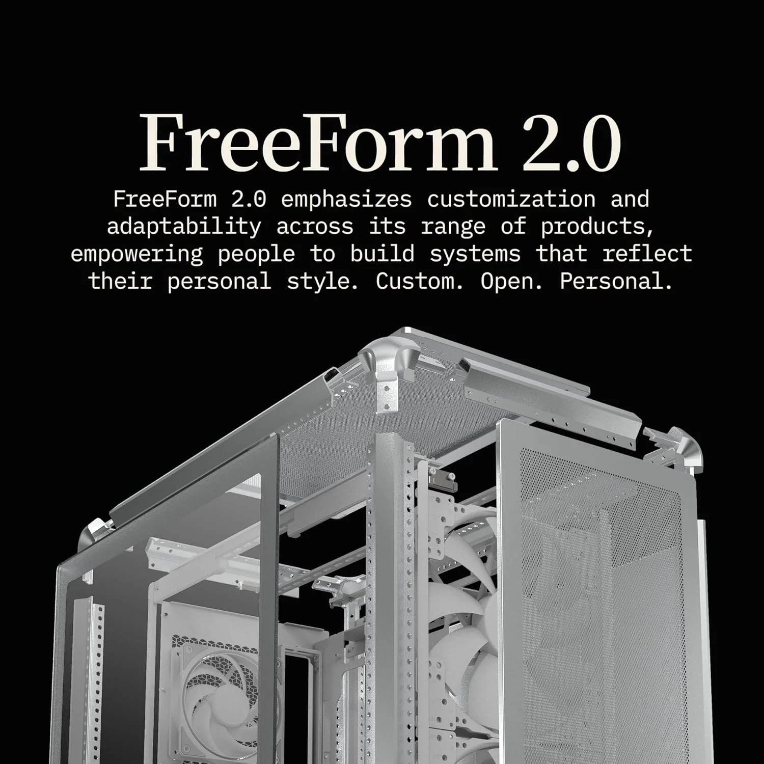 کیس میدتاور ATX کولر مستر MasterFrame 500 Mesh aRGB نقره ای، پلتفرم ماژولار Freeform 2.0، فریم آلومینیومی، دو فن 200 میلی متری aRGB، حداکثر طول کارت گرافیک 390 میلی متر، حداکثر رادیاتور خنک کننده مایع 360 میلی متر، پورت Type C، شیشه حرارت دیده