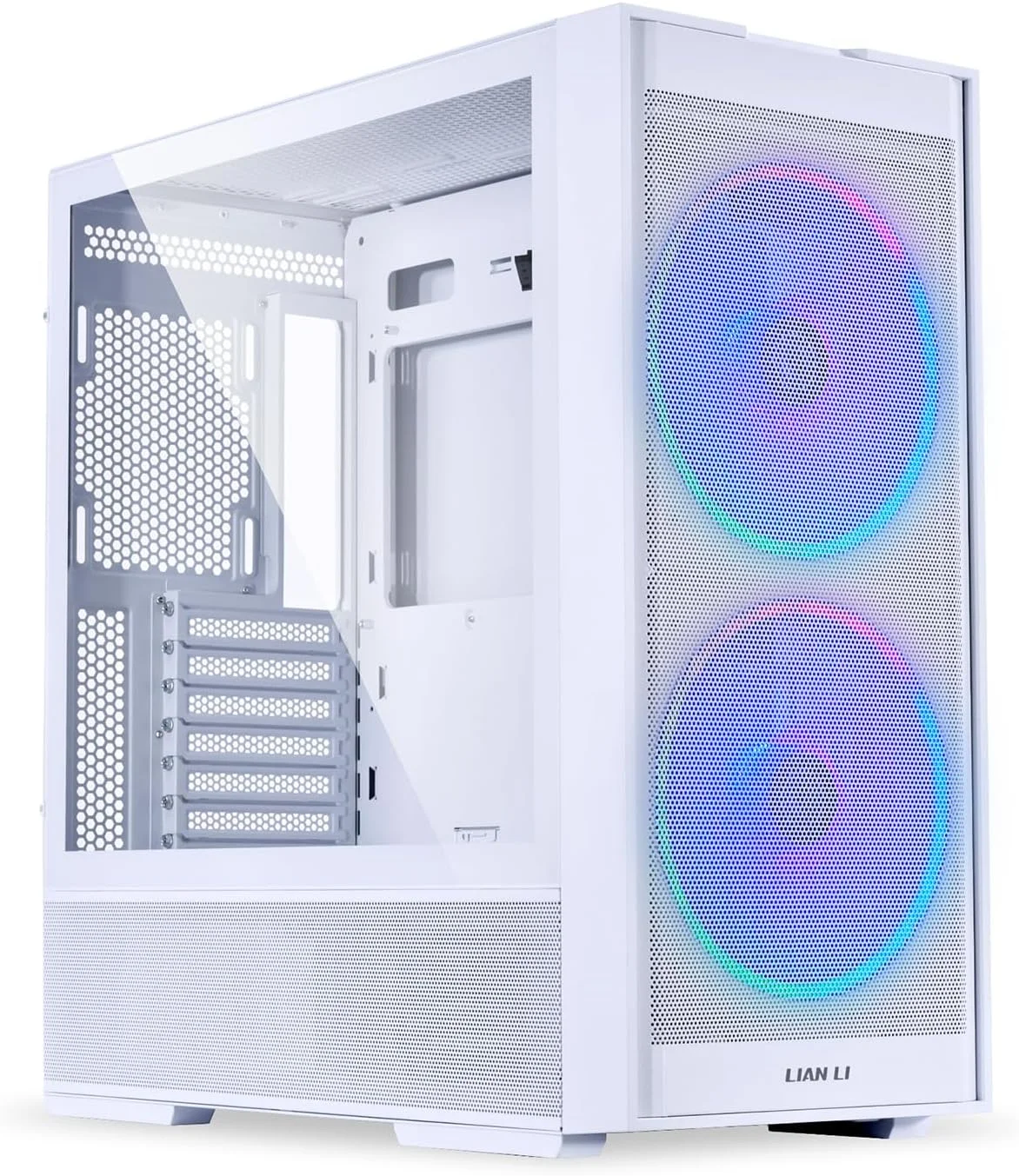 کیس کامپیوتر LIAN LI LANCOOL 206 ATX، کیس گیمینگ RGB، شاسی Mid-Tower با پنل های مشبک بهینه شده برای جریان هوا به همراه 2 فن 160 میلی متری ARGB PWM از پیش نصب شده، پورت USB Type-C، پنل جانبی شیشه حرارت دیده (سفید)