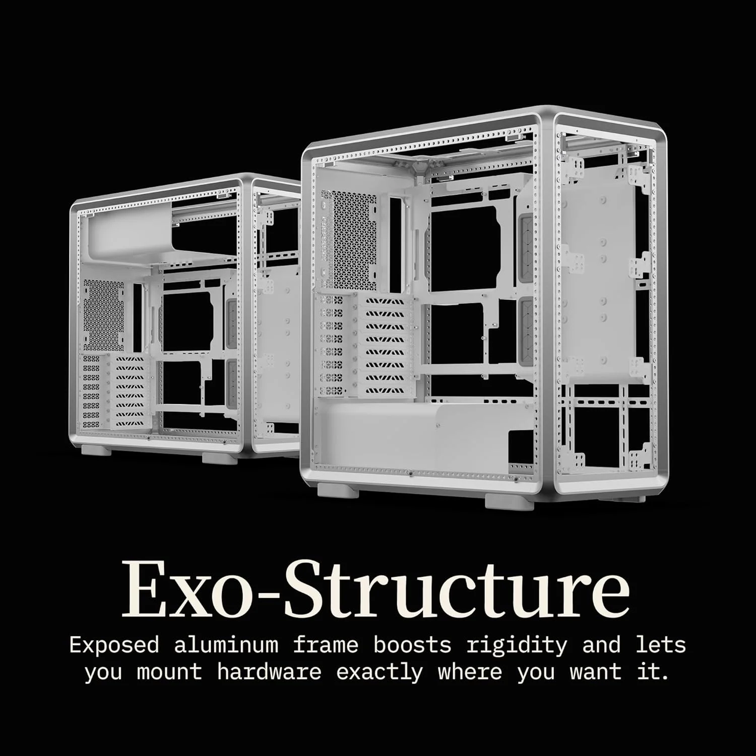 کیس مید تاور ATX کولر مستر MasterFrame 600 نقره ای، پلتفرم ماژولار FreeForm 2.0، فریم آلومینیومی، پنل های جانبی مغناطیسی، فضای داخلی قابل تنظیم، حداکثر طول کارت گرافیک 410 میلی متر، حداکثر طول خنک کننده مایع 420 میلی متر، پورت Type C، شیشه حرارت دیده