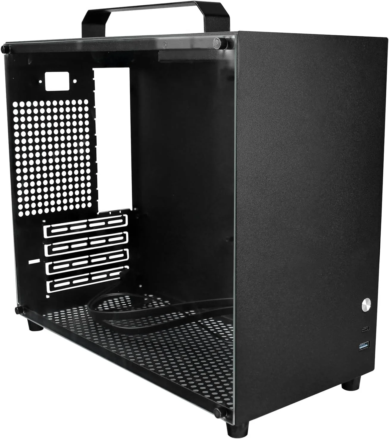 کیس کامپیوتر کوچک قابل حمل V500 Mini M-ATX/ITX، کیس MINI-Tower، کیس رومیزی DIY آکریلیک شفاف کامل با دستگیره، پشتیبانی از اندازه GPU 320 میلی‌متری (مشکی-2.0)