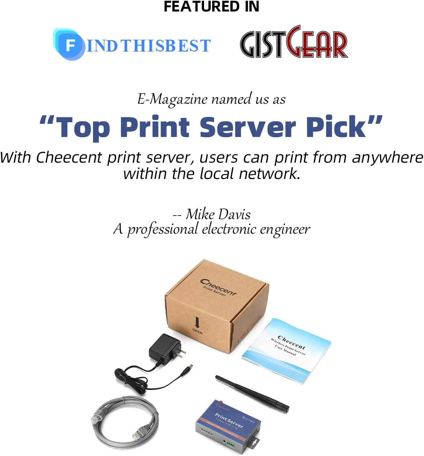 سرور چاپ بی سیم برای چاپگر USB (بدون نیاز به نصب آسان)، سرور چاپ USB دو پورت، تبدیل چاپگر سیمی به شبکه بی سیم وای فای اترنت - سازگار با ویندوز، مک و لینوکس - CR202