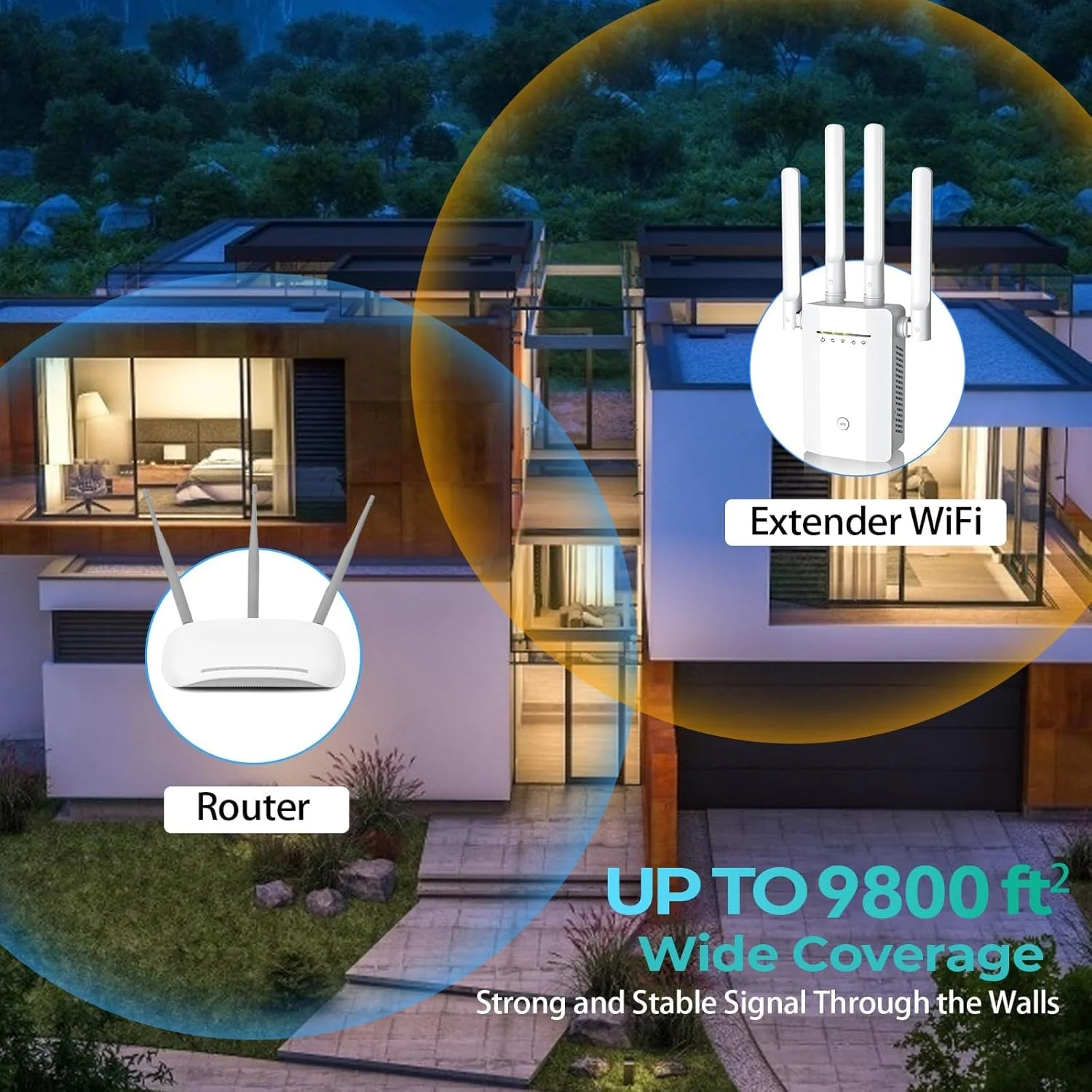 تقویت کننده سیگنال وای فای 2025 - توسعه دهنده برد وای فای، پوشش 9,800 فوت مربع، نصب آسان با پورت اترنت، سازگار با تمام روترها