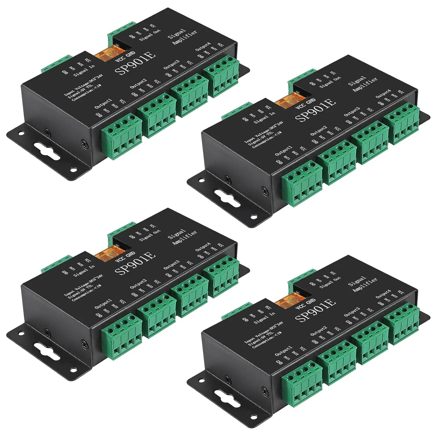 تقویت کننده سیگنال LED پیکسل SP901E WS2812B WS2811 SPI برای WS2813 SK6812 WS2815 WS2801 SK9822 و غیره، مناسب برای تمام نوارهای LED آدرس پذیر RGB و پنل ماتریس LED رنگی قابل برنامه ریزی (4 عدد)