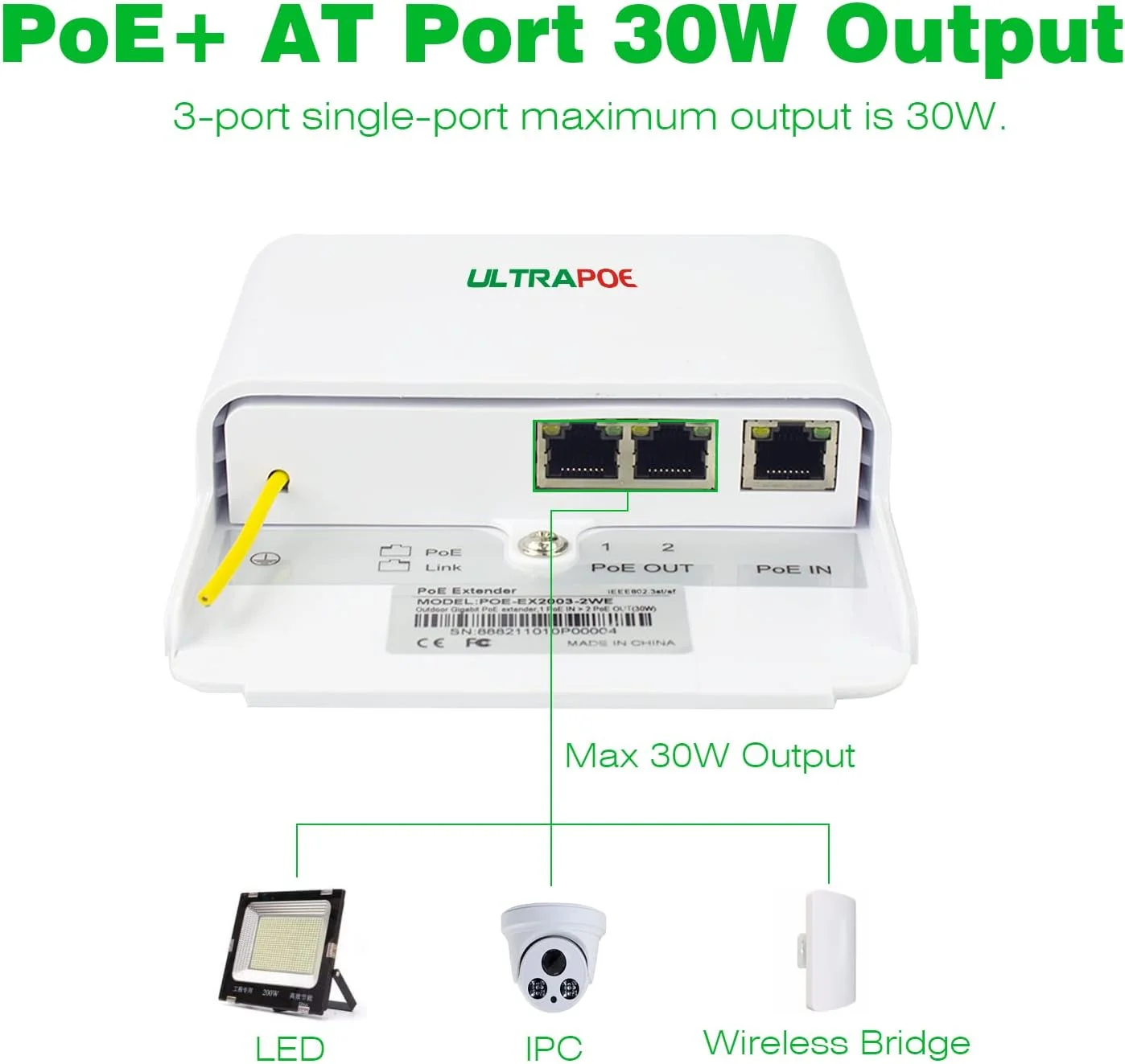 توسعه دهنده PoE گیگابیتی 3 پورت مناسب فضای باز - ضد آب IP65، 48 ولت IEEE 802.3af/at، اسپلیتر/تزریق کننده/تقویت کننده PoE، تا 100 متر، مناسب برای دوربین های مداربسته