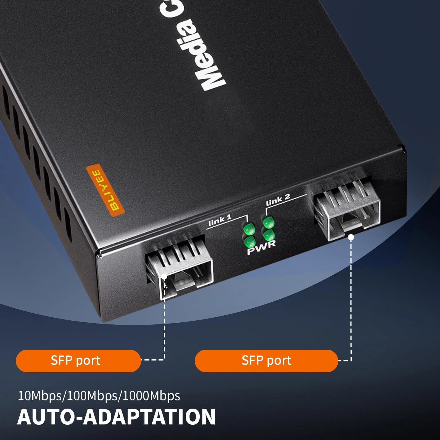 مبدل رسانه ای حالت OEO SFP دو پورت 1.25 گیگابیت بر ثانیه، مبدل شمارش فیبر نوری-الکتریکی، تکرار کننده SFP برای ماژول SFP+ SR و ماژول 1000Base-T، انتقال فیبر به اترنت تا 100 کیلومتر
