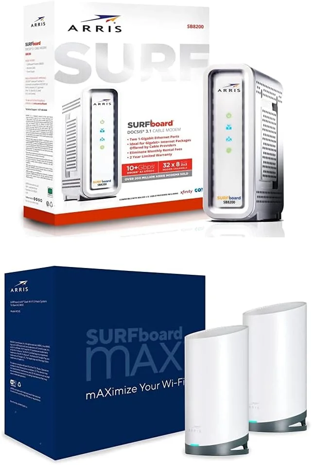 مودم کابلی آریس Surfboard SB8200 DOCSIS 3.1 و سیستم روتر مش سه بانده وای فای 5 AC3800 DC4S