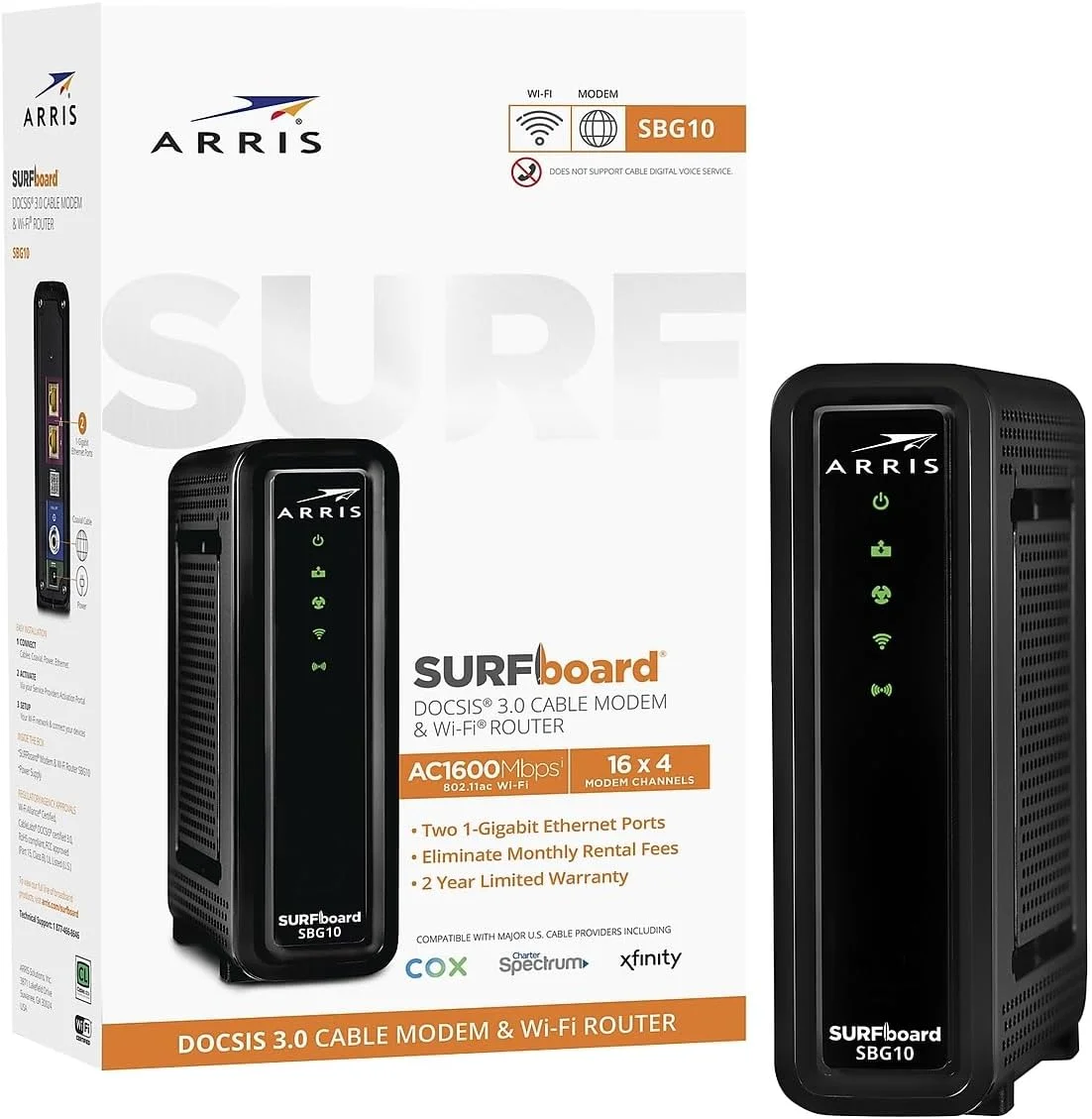 مودم کابلی وای فای ARRIS Surfboard 16x4 DOCSIS 3.0، مدل SBG10 (مشکی)