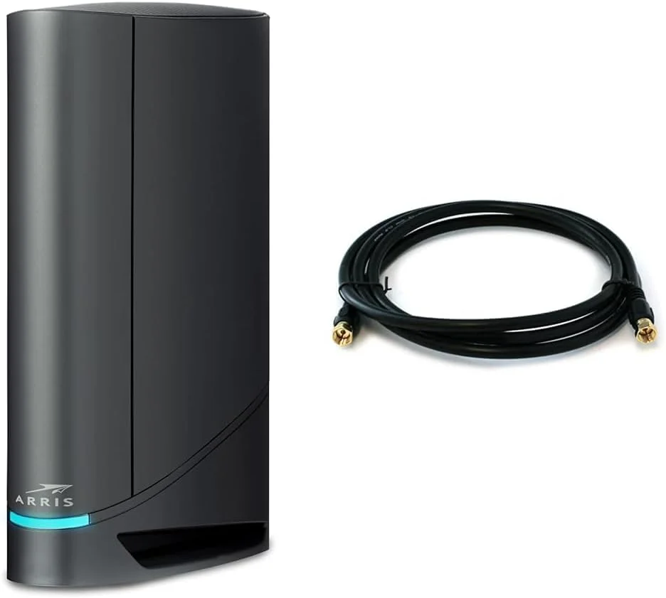 مودم کابلی گیگابیتی ARRIS Surfboard G34 DOCSIS 3.1 و روتر Wi-Fi 6 (AX3000) و کابل کواکسیال Monoprice RG6 Quad Shield CL2 با کانکتور نوع F - 18AWG، 75 اهم، 6 فوت مودم کابلی گیگابیتی ARRIS Surfboard G34 DOCSIS 3.1 و روتر Wi-Fi 6 (AX3000) و کابل کواکسیال Monoprice RG6 Quad Shield CL2 با کانکتور نوع F - 18AWG، 75 اهم، 6 فوت