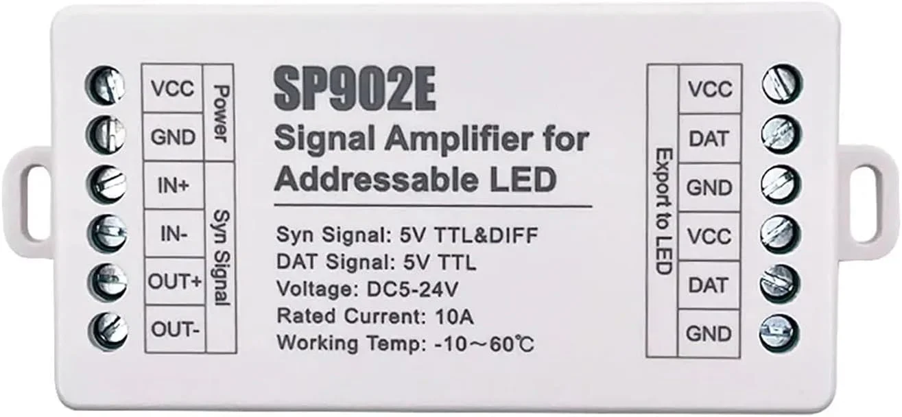 تکرار کننده تقویت کننده سیگنال SPI مدل PCS SP902E مناسب برای نوار LED پیکسلی IC آدرس پذیر WS2812 WS2811 WS2813 RGB و پنل ماتریس قابل برنامه ریزی تکرار کننده تقویت کننده سیگنال SPI مدل PCS SP902E مناسب برای نوار LED پیکسلی IC آدرس پذیر WS2812 WS2811 WS2813 RGB و پنل ماتریس قابل برنامه ریزی