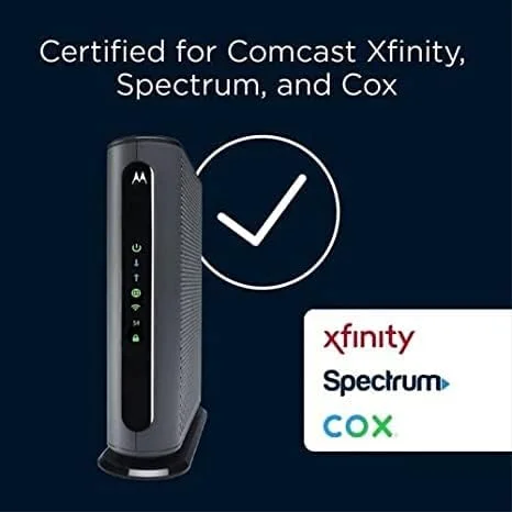 مودم روتر وای فای Motorola MG7550 با تقویت کننده توان، تایید شده توسط Comcast Xfinity، Cox، Charter Spectrum - سرعت وای فای AC1900 (16x4 DOCSIS 3.0) - بازسازی شده