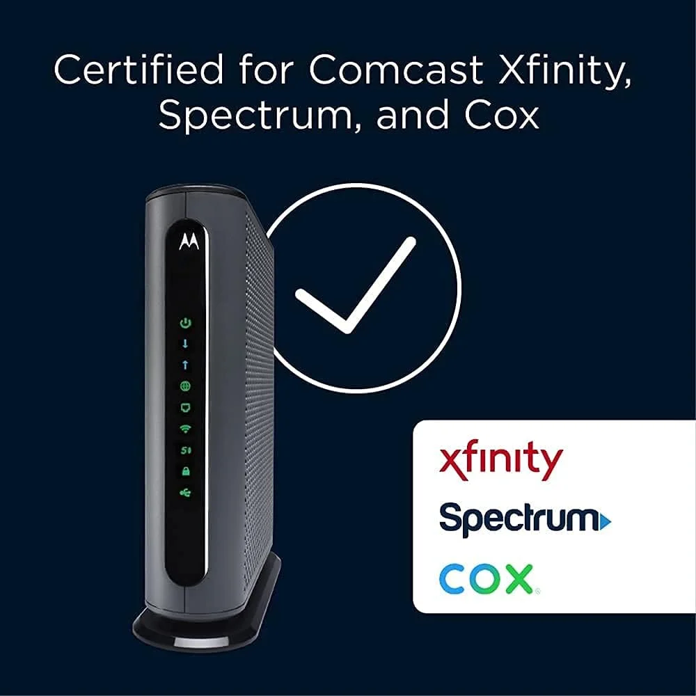 مودم کابلی DOCSIS 3.1 موتورولا MG8702 + روتر Wi-Fi (ترکیب پرسرعت) با تقویت هوشمند توان | سرعت Wi-Fi AC3200 | تایید شده برای Comcast Xfinity، Cox و Charter Spectrum